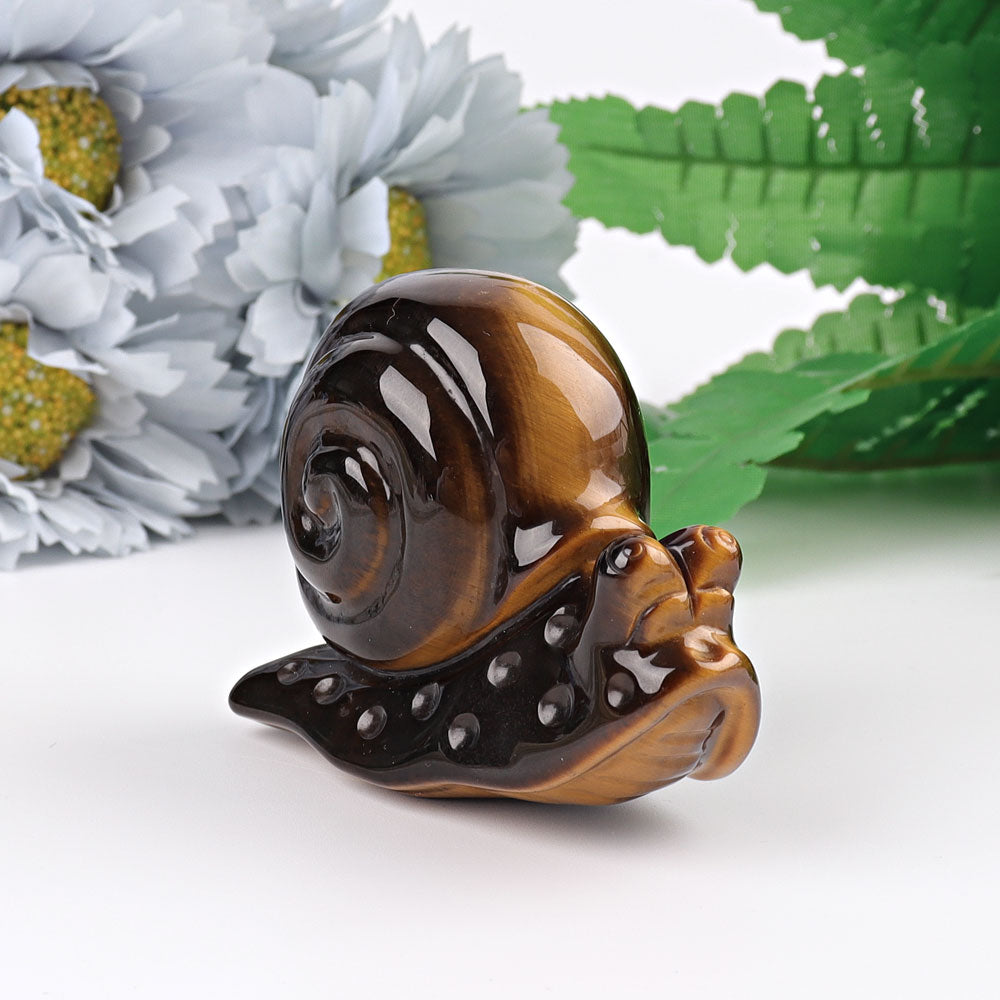 2.5 Inch Tiger Eye Snail Crystal Figurine Carving