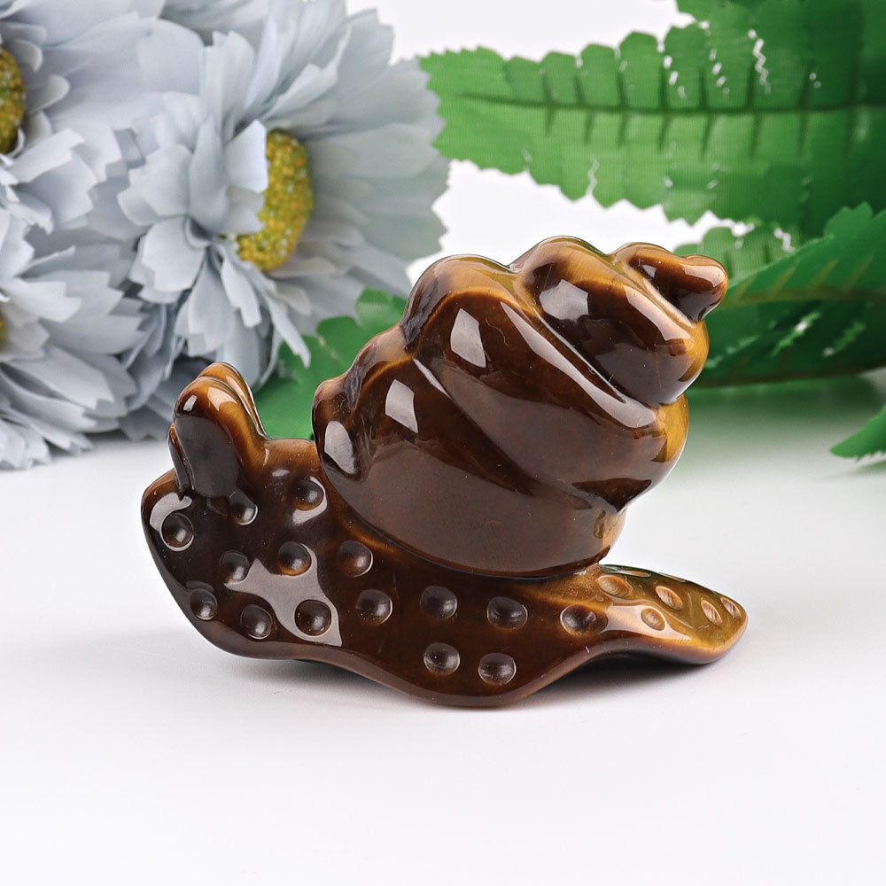 2.5 Inch Tiger Eye Snail Crystal Figurine Carving