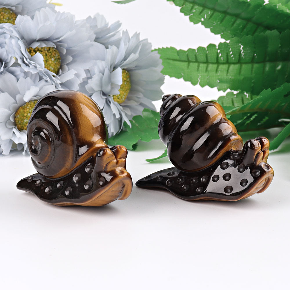 2.5 Inch Tiger Eye Snail Crystal Figurine Carving