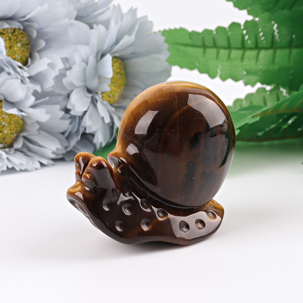 2.5 Inch Tiger Eye Snail Crystal Figurine Carving