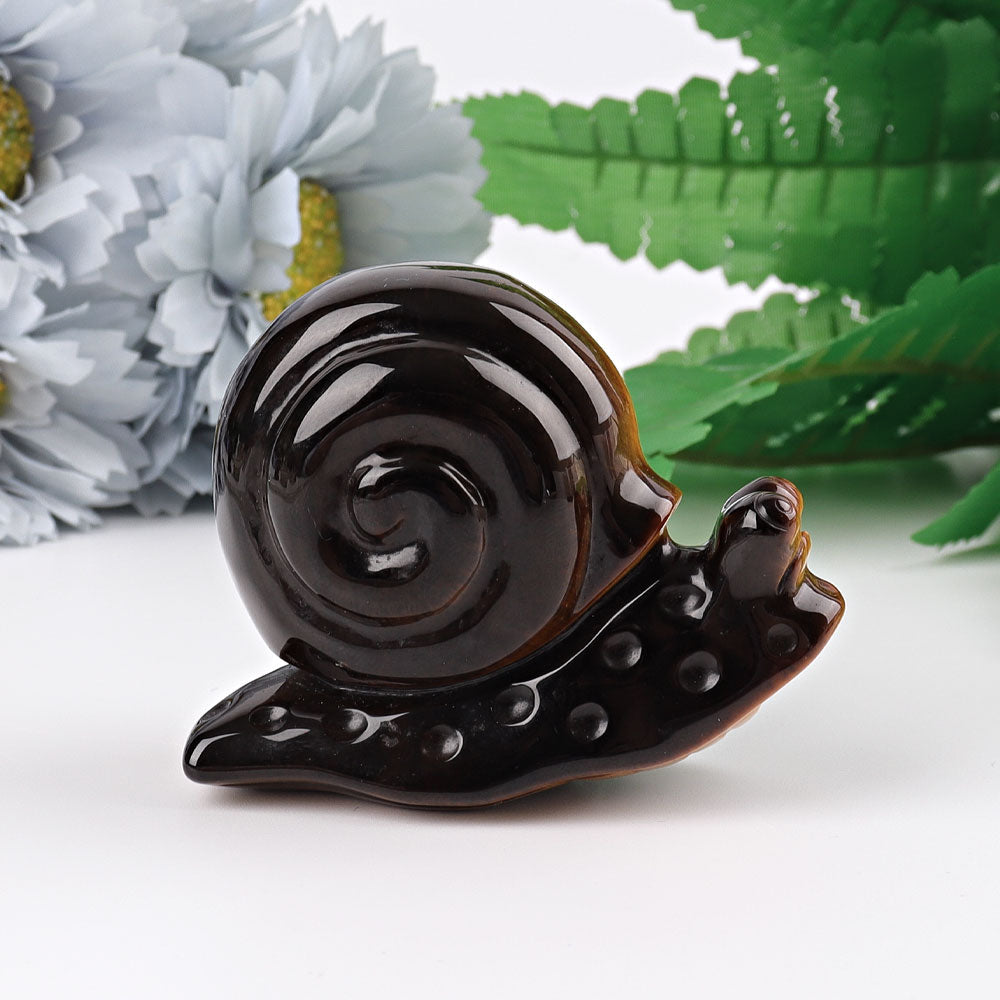 2.5 Inch Tiger Eye Snail Crystal Figurine Carving