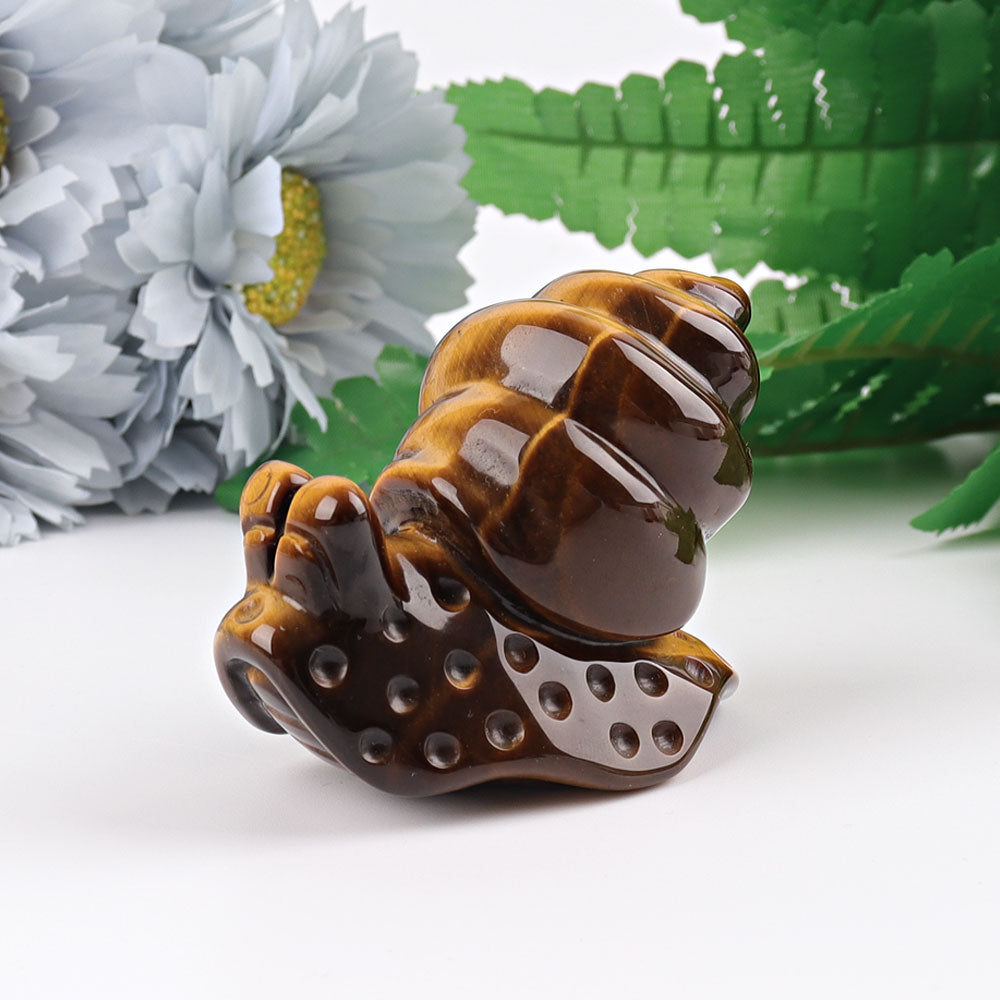 2.5 Inch Tiger Eye Snail Crystal Figurine Carving