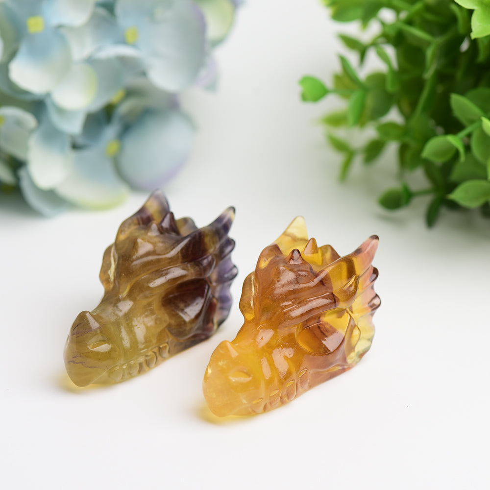 2.5-inch Yellow Fluorite Dragon Crystal Carving for Healing