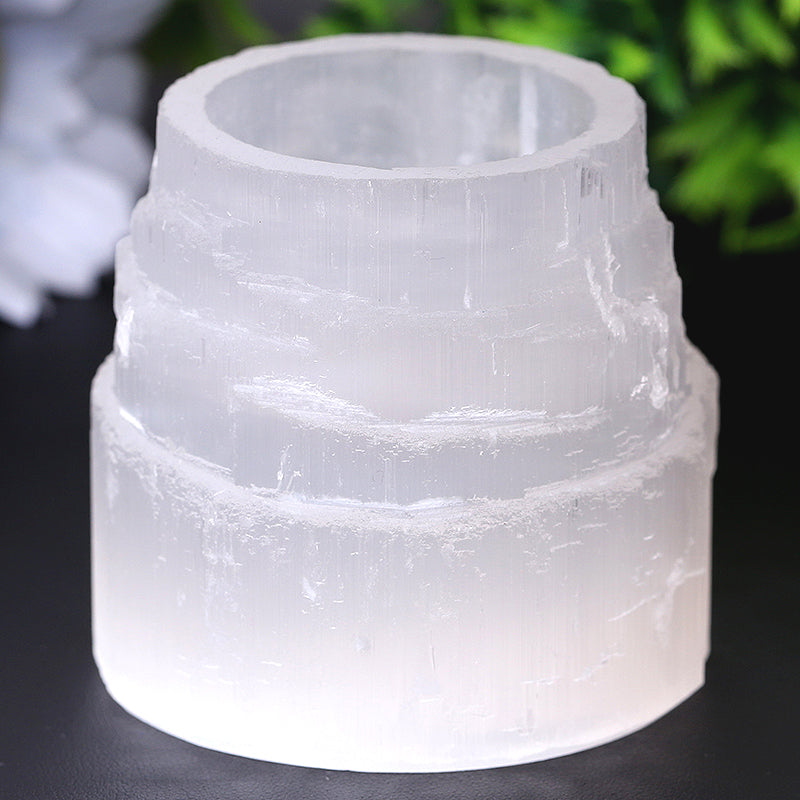 2.5" Selenite Tower Candle Holder for Meditation & Decor