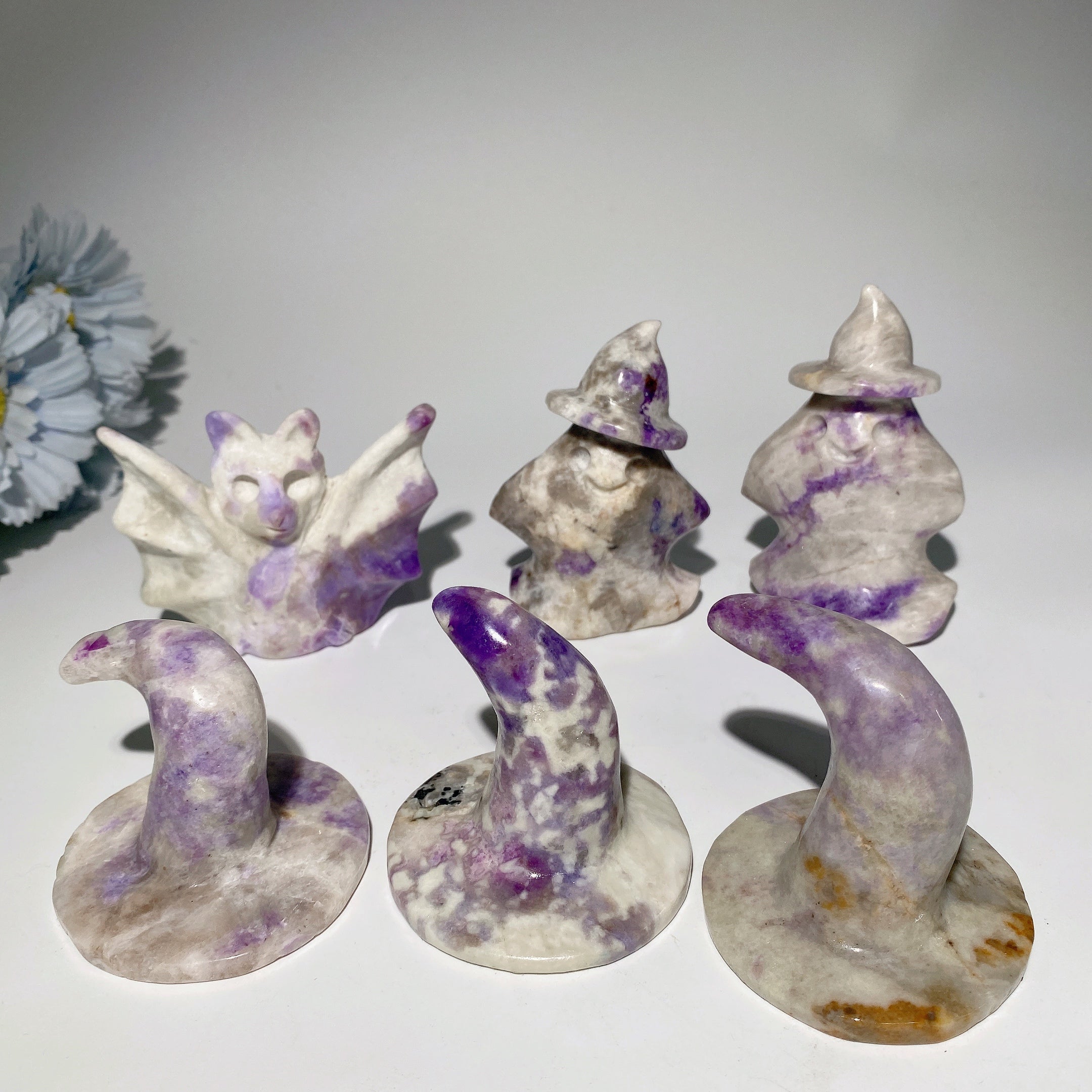 2.6-3.3 Inch Hackmanite Crystal Figurines | Witch Hat, Ghost, Bat