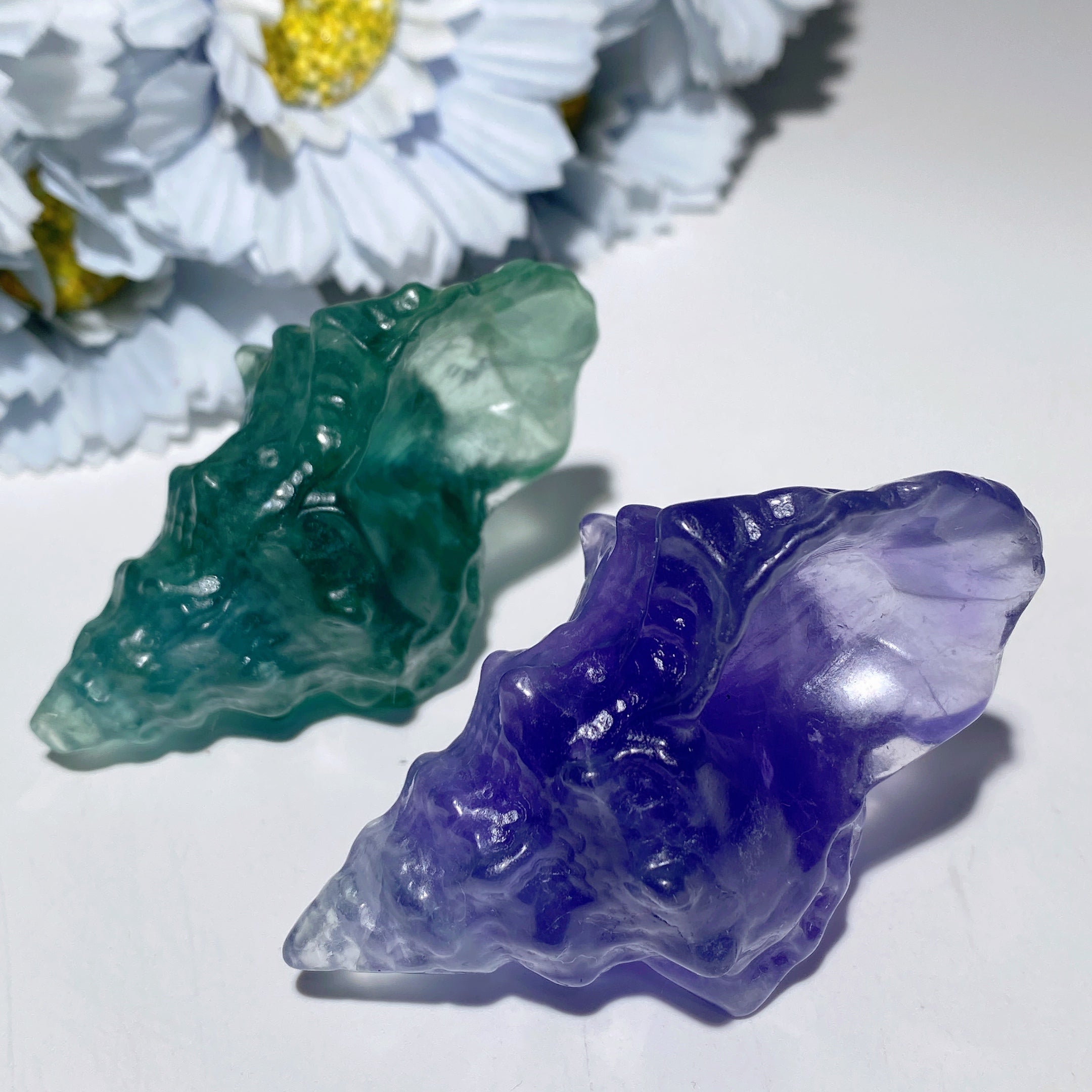 2.6 Inch Fluorite Crystal Conch Figurine for Healing Meditation