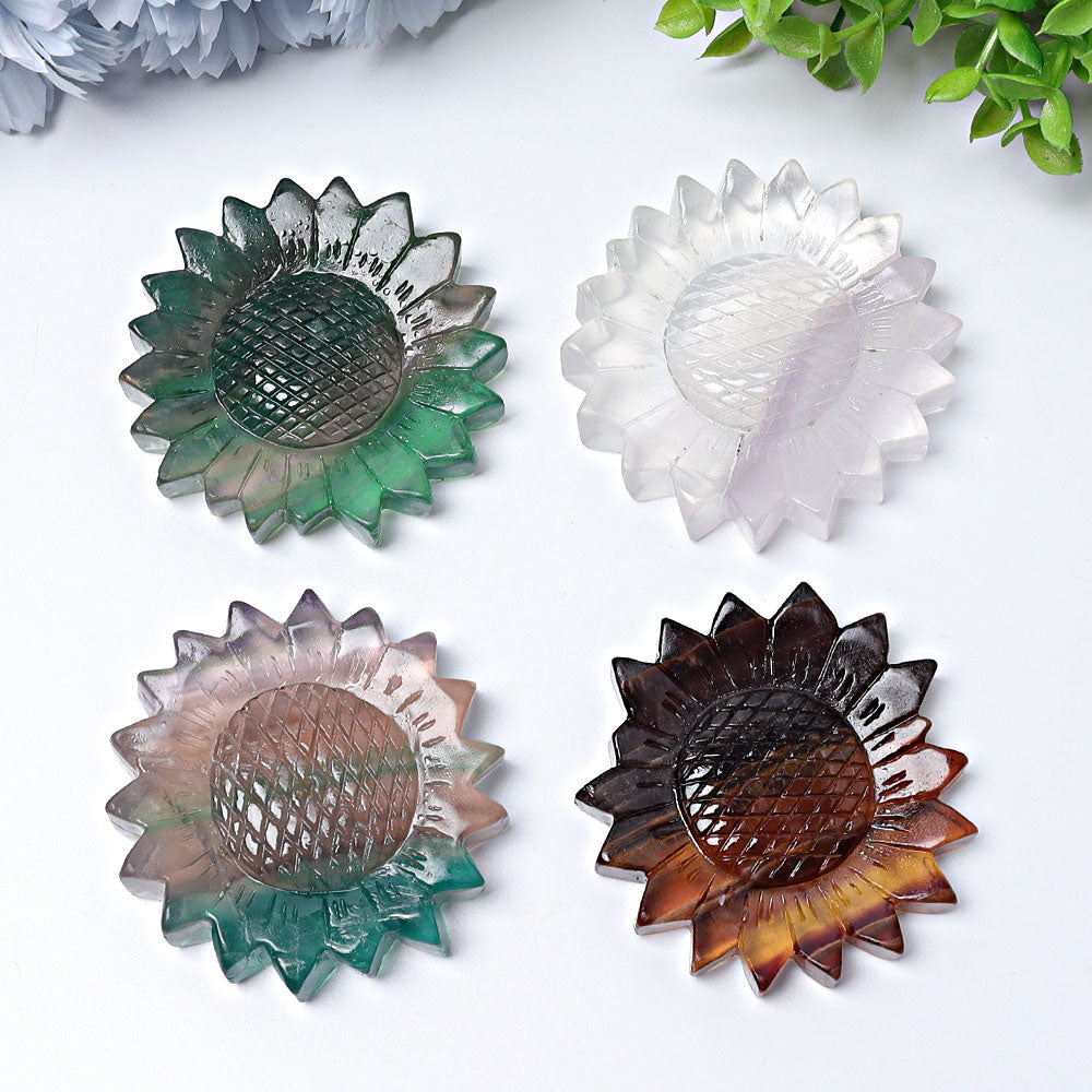 2.6-inch Fluorite Sunflower Crystal Figurine Carving