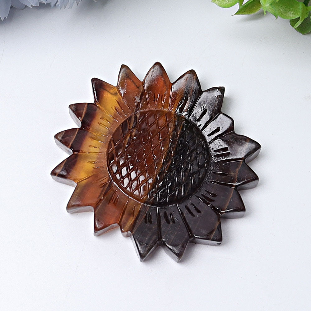 2.6-inch Fluorite Sunflower Crystal Figurine Carving