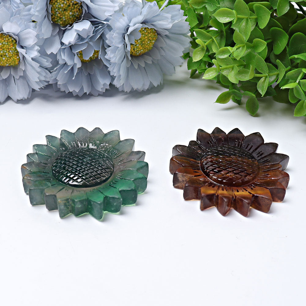 2.6-inch Fluorite Sunflower Crystal Figurine Carving