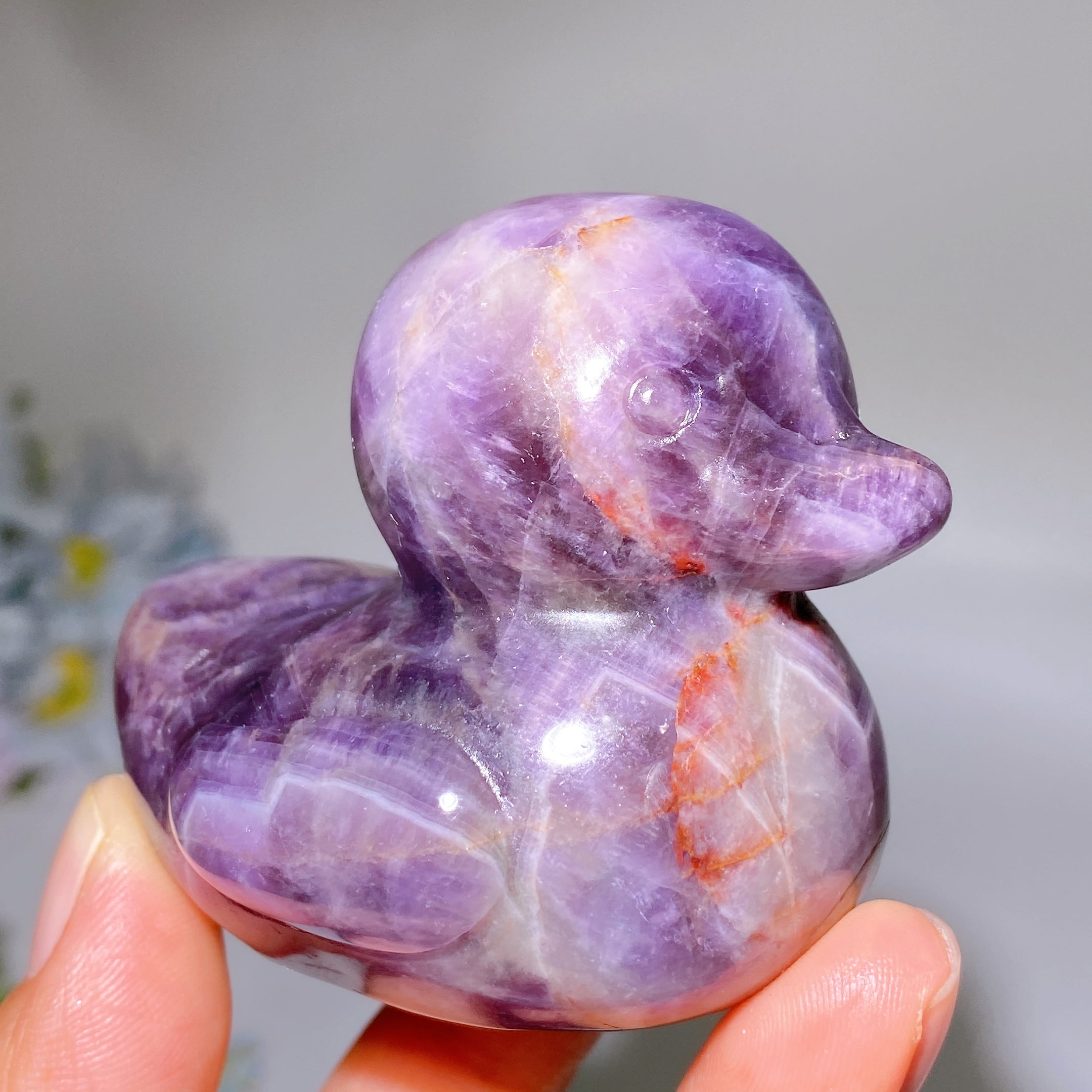 2.6 Inch Rose Quartz Dream Amethyst Crystal Duck Carving