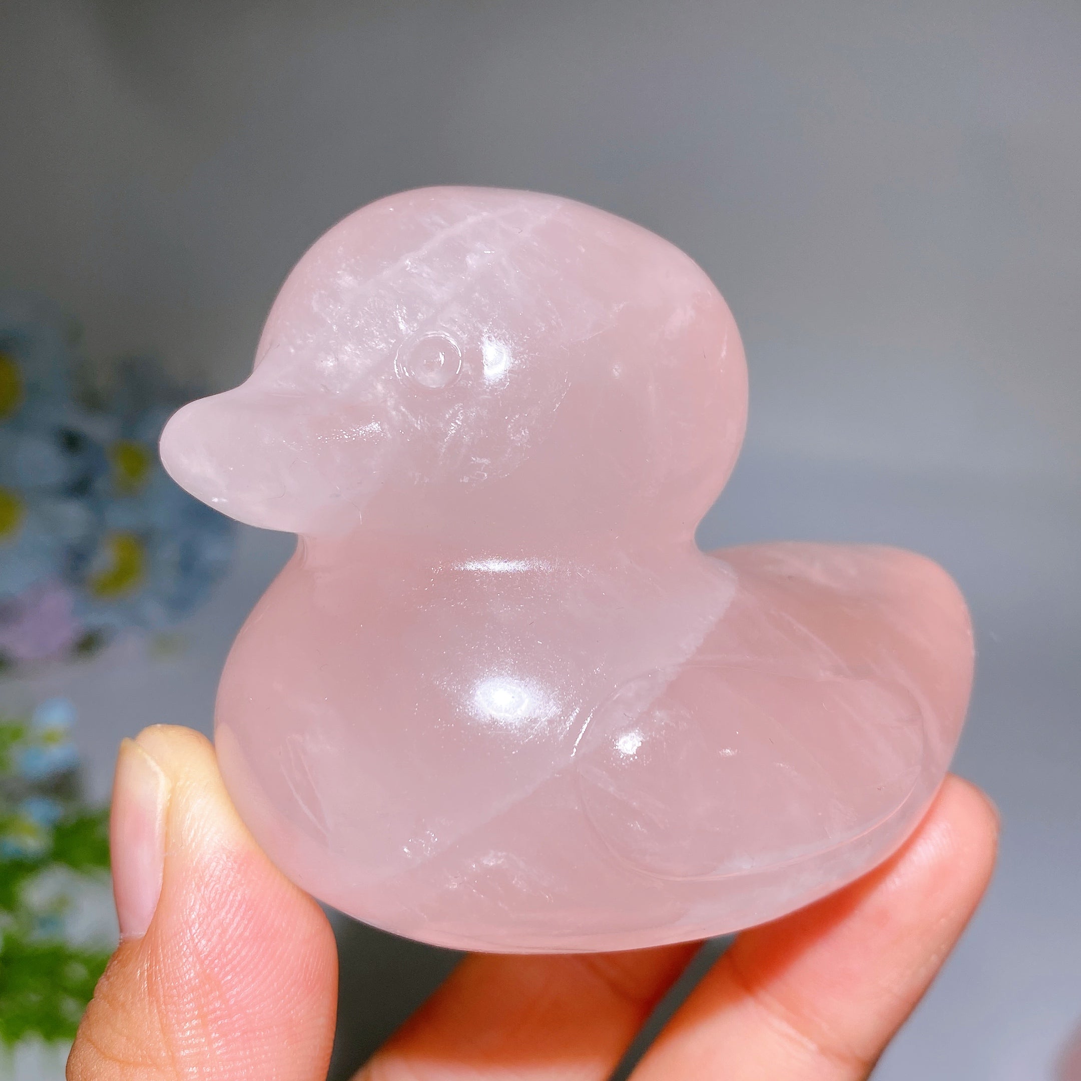 2.6 Inch Rose Quartz Dream Amethyst Crystal Duck Carving