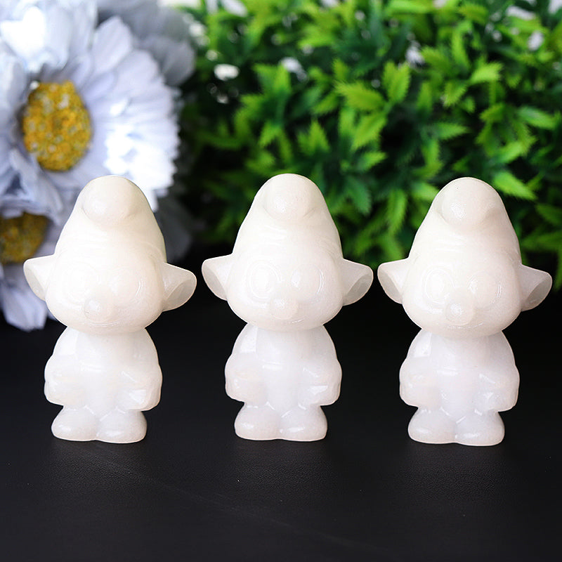2.6-inch White Jade Crystal Figurine Smurfs Carving