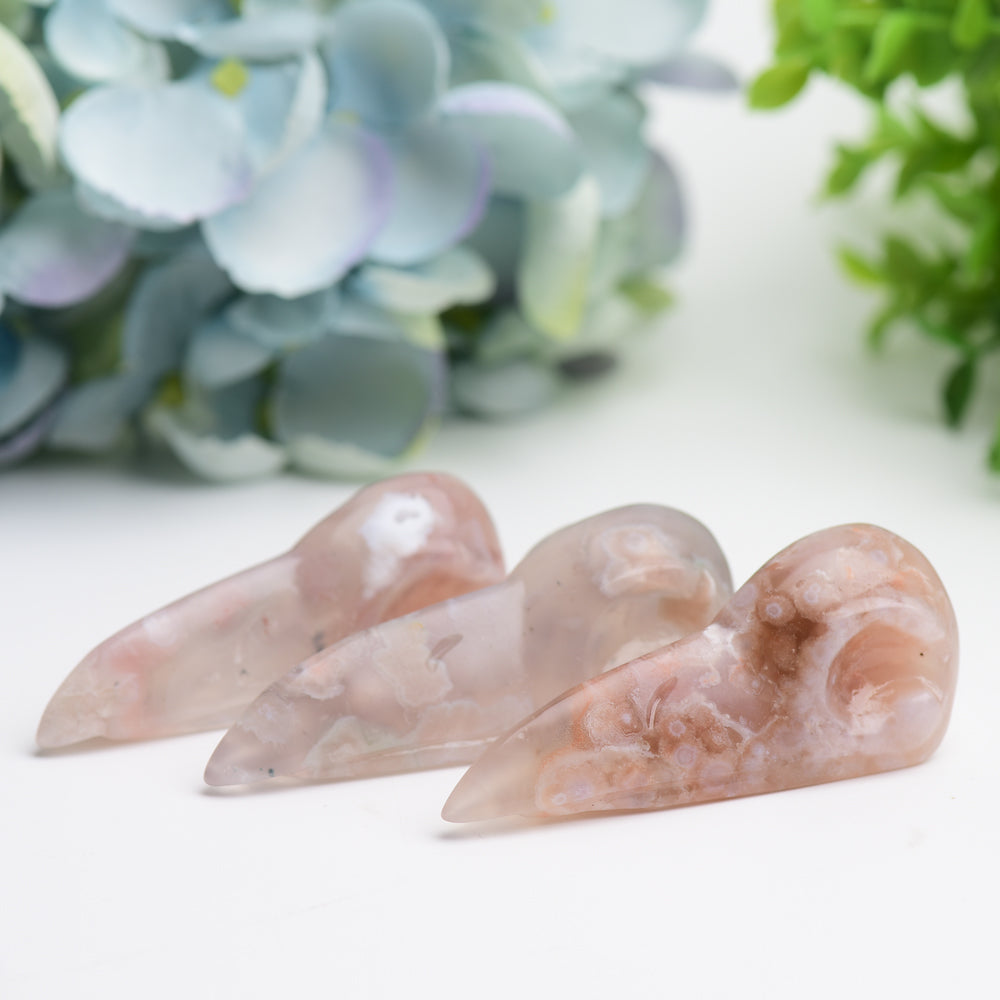 2.7-3.0 Inch Flower Agate Raven Skull Crystal Figurine Carving