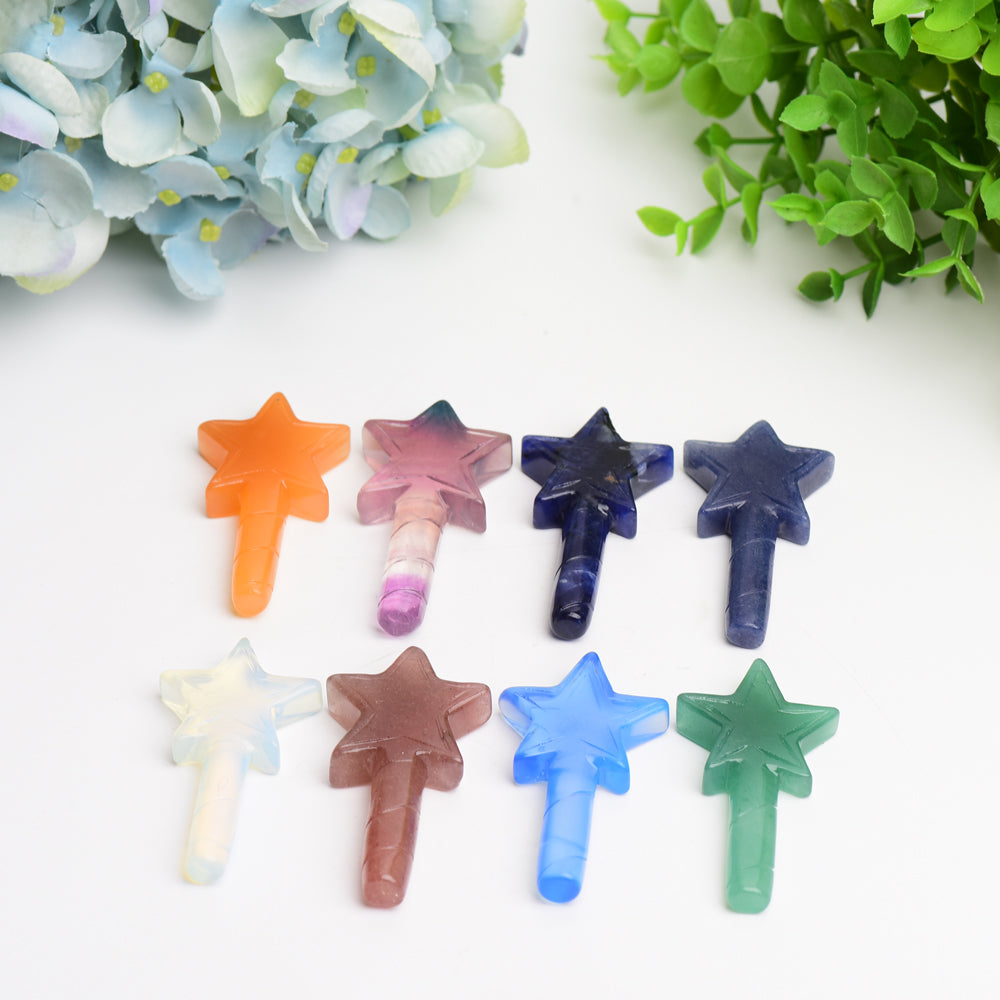 2.7" Healing Crystal Star Wand | Multi Gemstone Carving