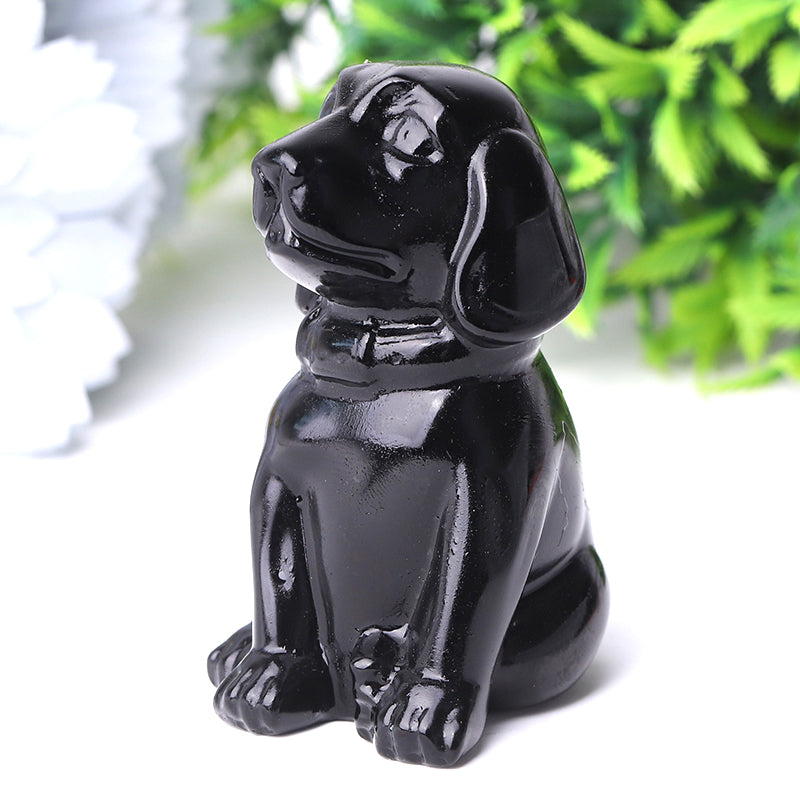 2.7 inch Black Obsidian Dog Crystal Figurine for Protection