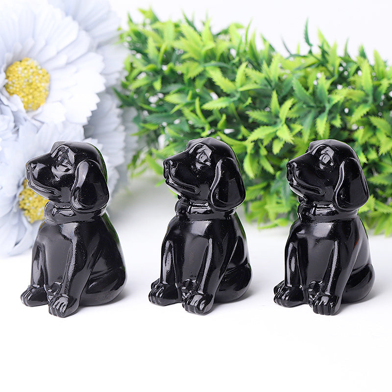 2.7 inch Black Obsidian Dog Crystal Figurine for Protection