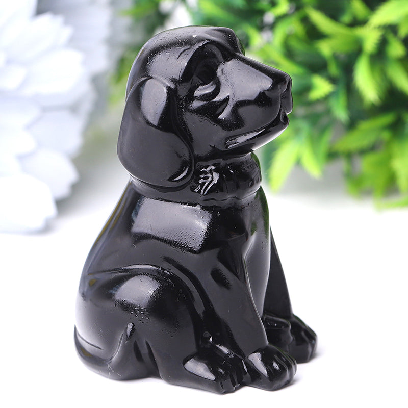 2.7 inch Black Obsidian Dog Crystal Figurine for Protection