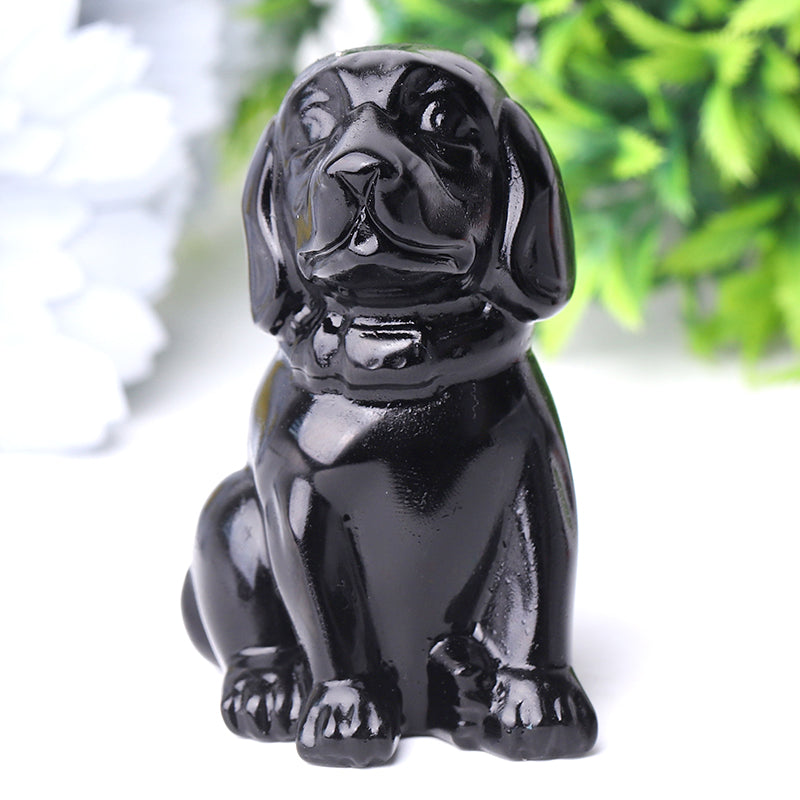 2.7 inch Black Obsidian Dog Crystal Figurine for Protection