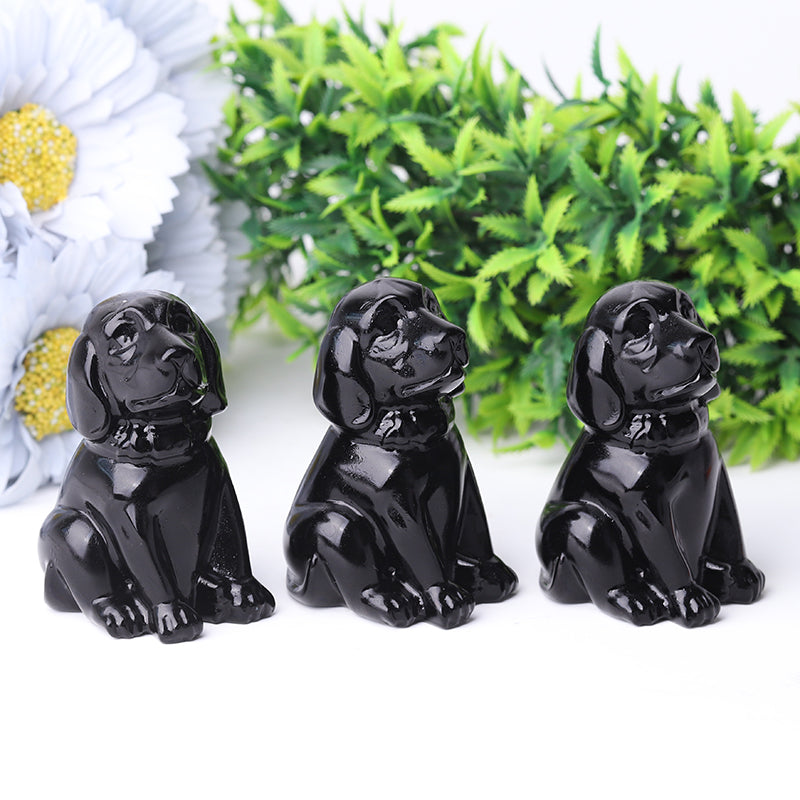 2.7 inch Black Obsidian Dog Crystal Figurine for Protection