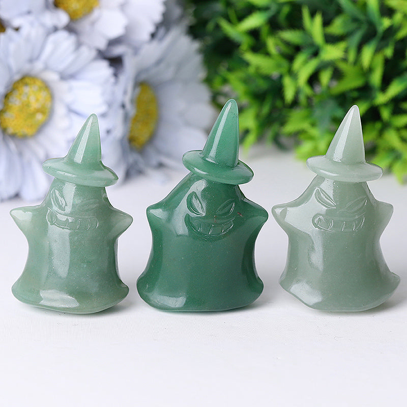 2.7 inch Green Aventurine Witch Crystal Carving for Halloween