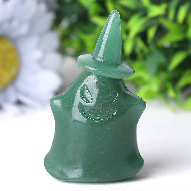 2.7 inch Green Aventurine Witch Crystal Carving for Halloween