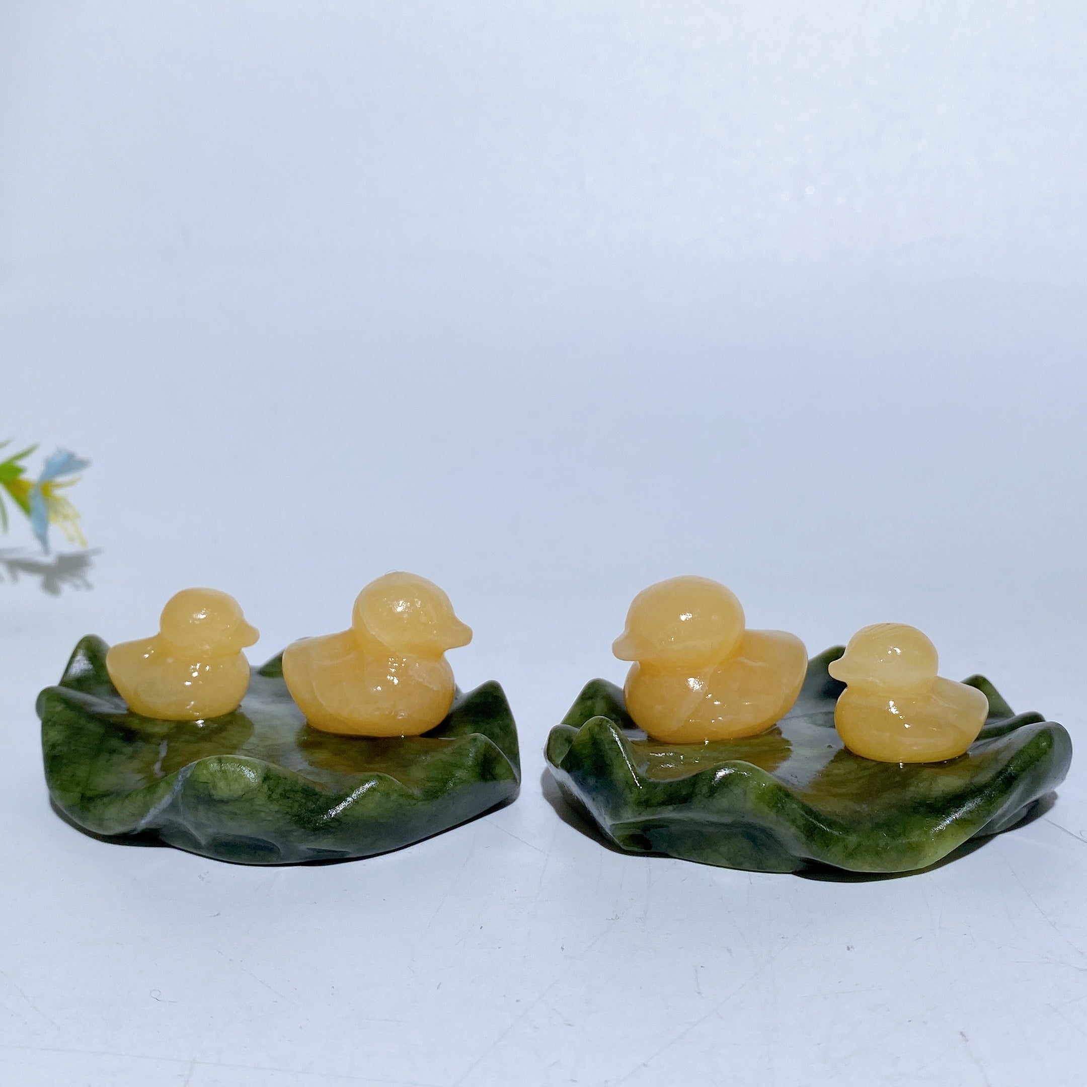 2.7 Inch Orange Calcite Crystal Ducks on Lotus Leaf Figurine