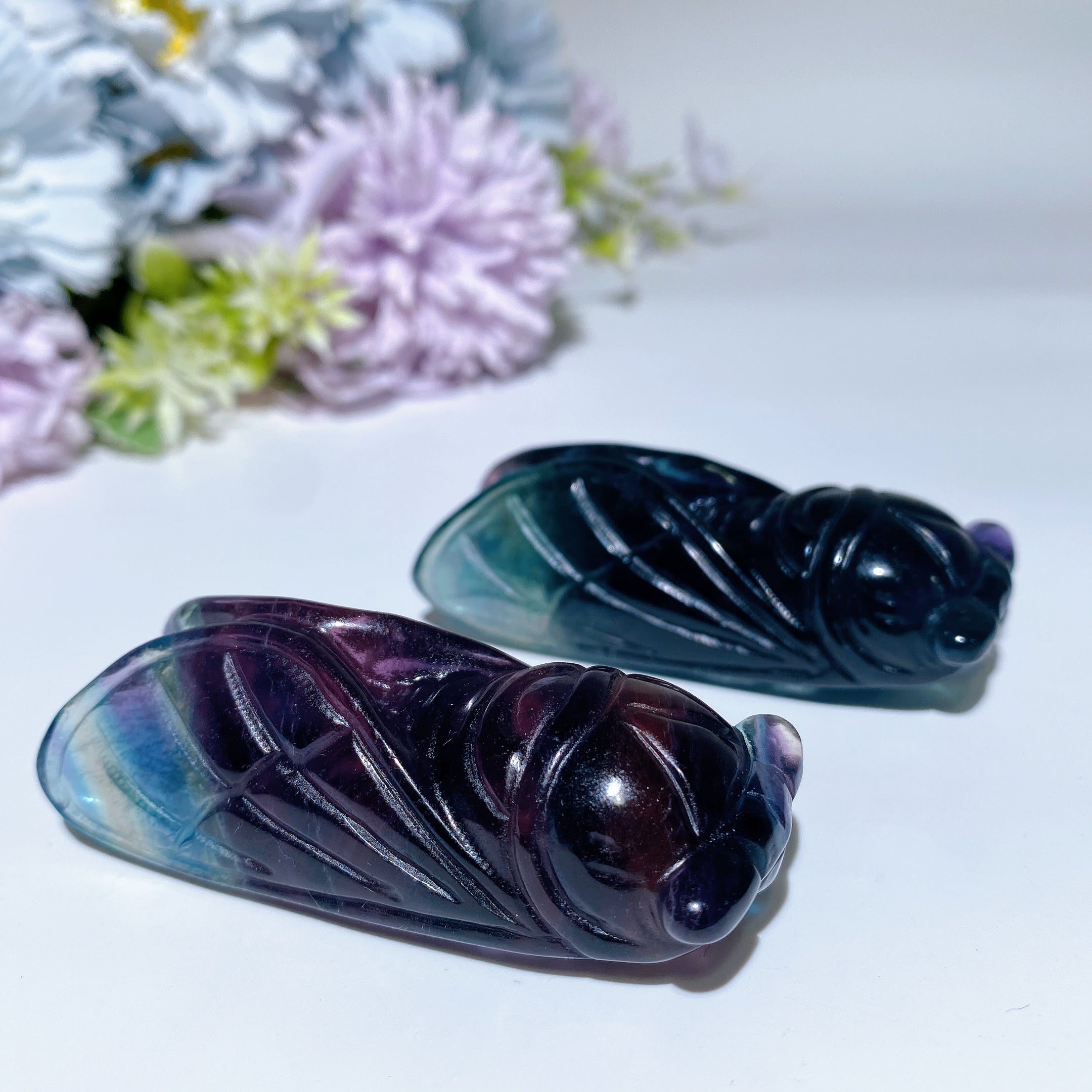 2.7 inch Rainbow Fluorite Cicada Crystal Carving