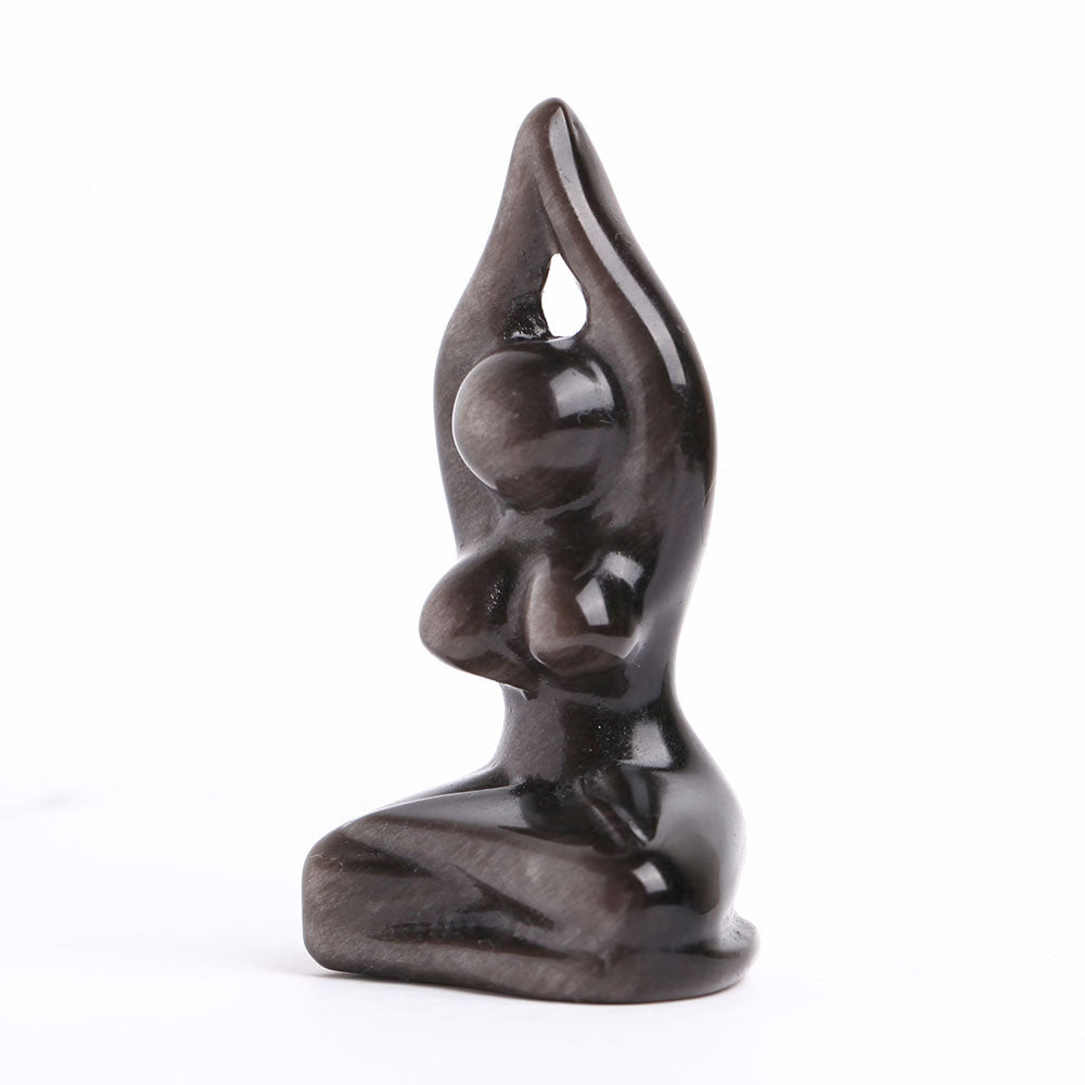 2.7-Inch Silver Obsidian Crystal Figurine Carving