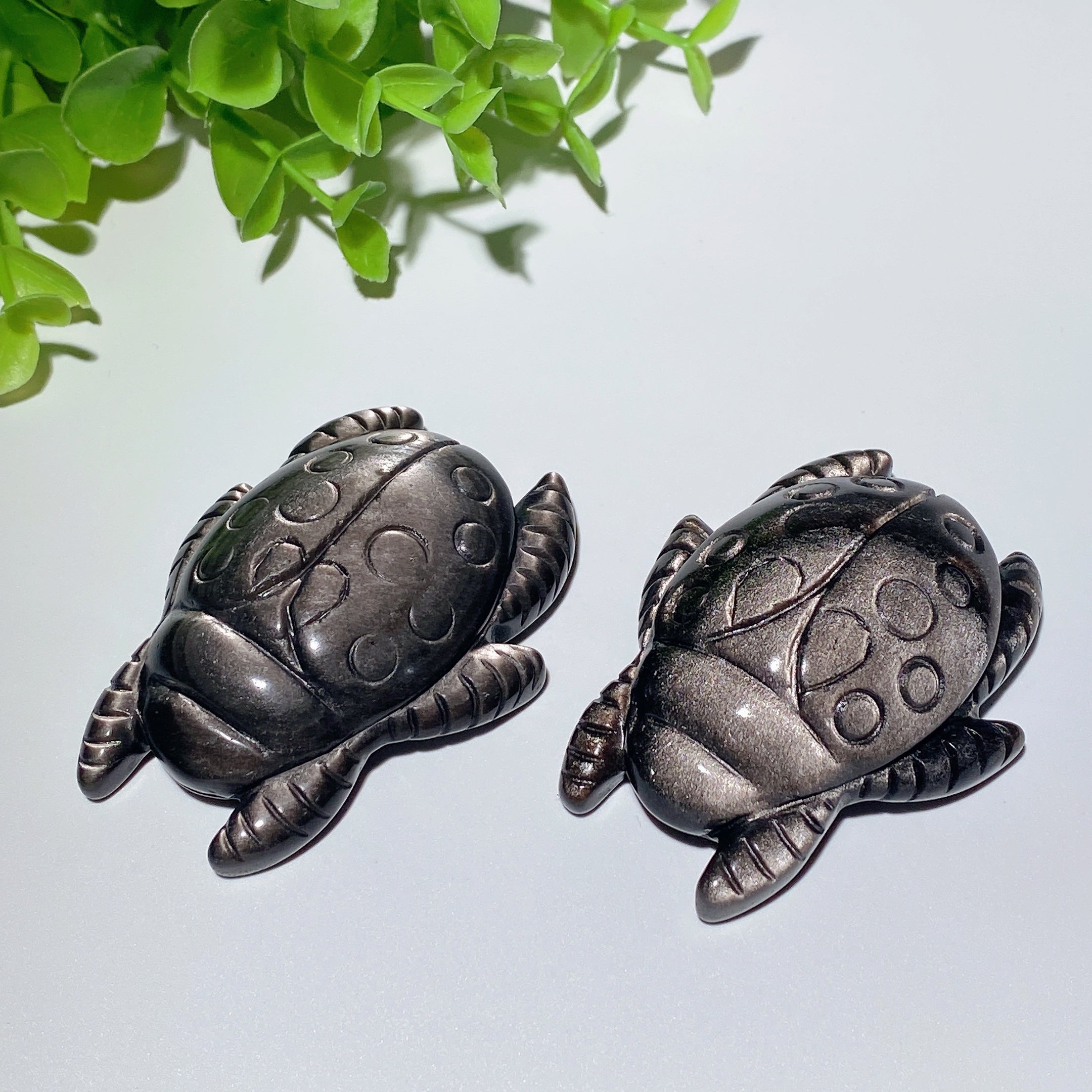 2.7 inch Silver Obsidian Ladybug Crystal Animal Carving