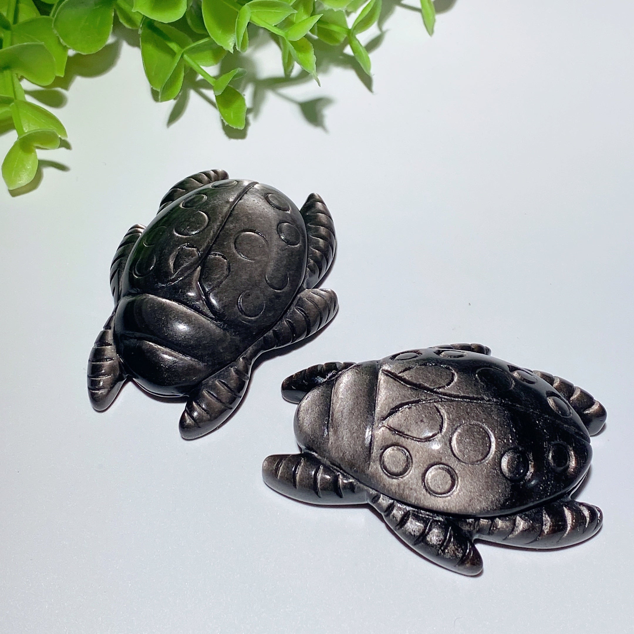 2.7 inch Silver Obsidian Ladybug Crystal Animal Carving
