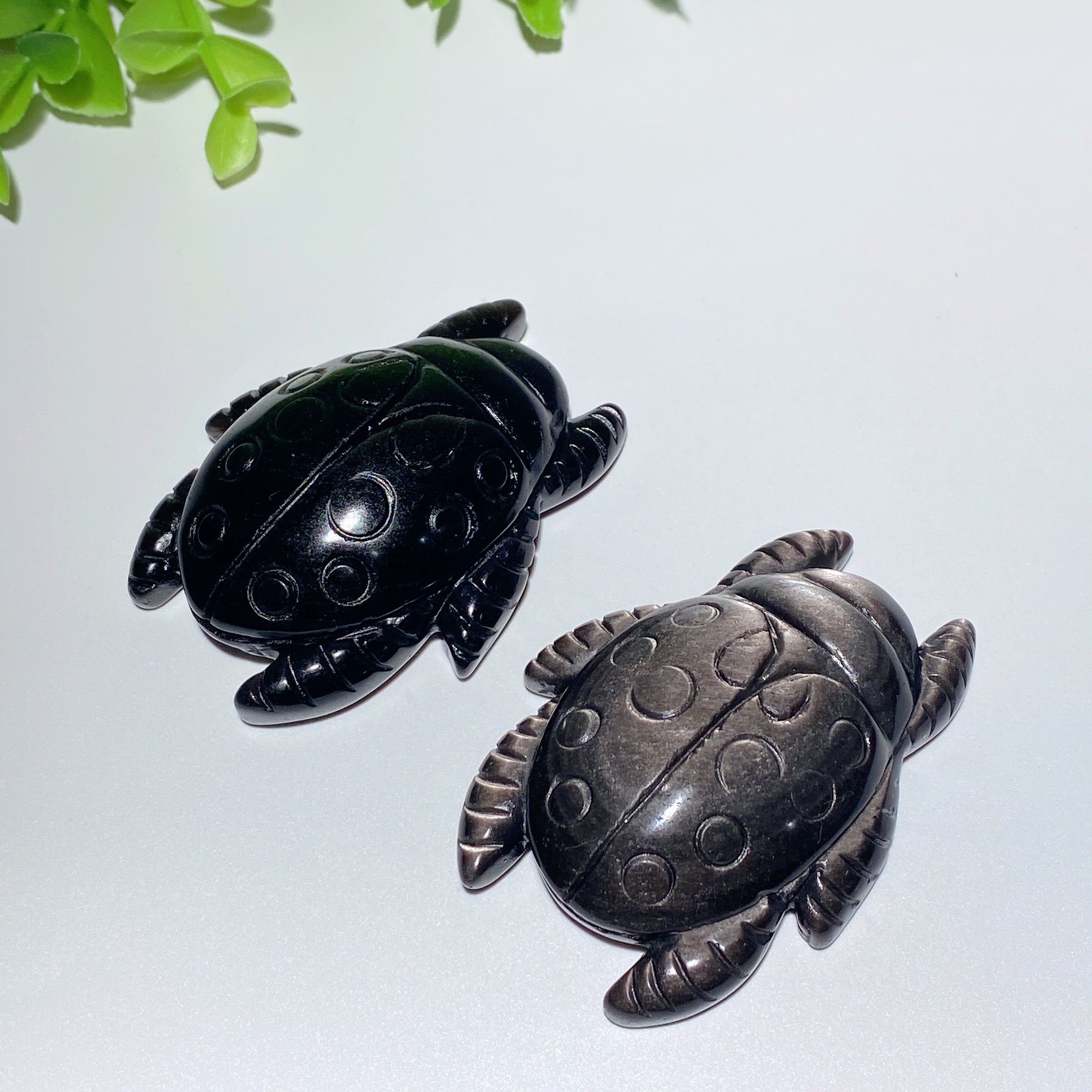 2.7 inch Silver Obsidian Ladybug Crystal Animal Carving