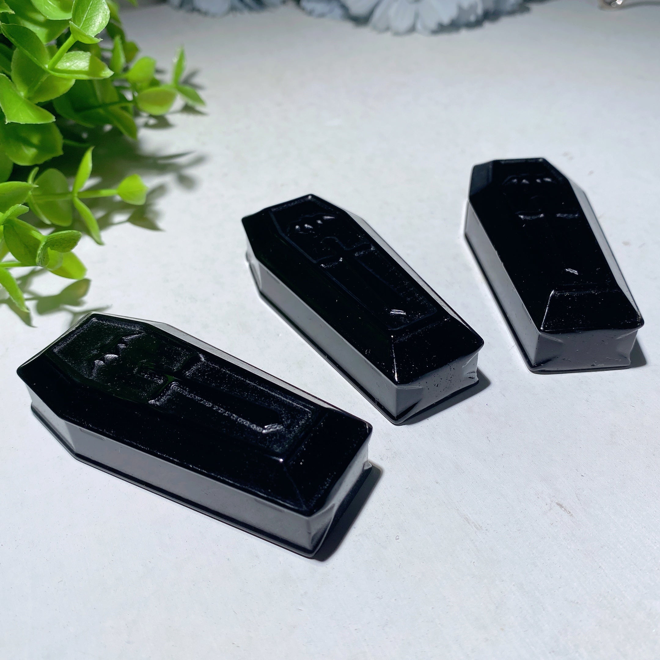 2.7in Black Obsidian Coffin Crystal Carving for Healing