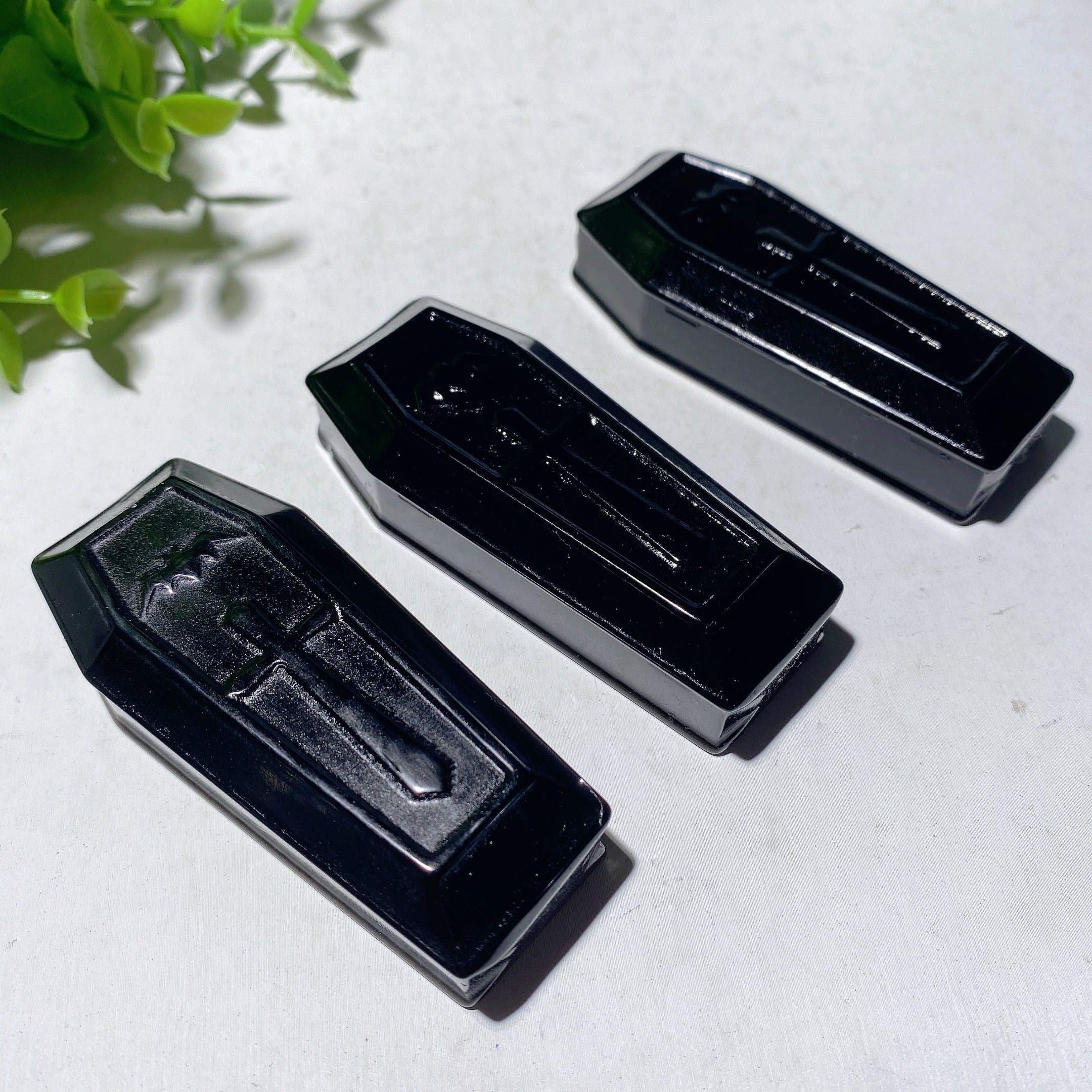 2.7in Black Obsidian Coffin Crystal Carving for Healing