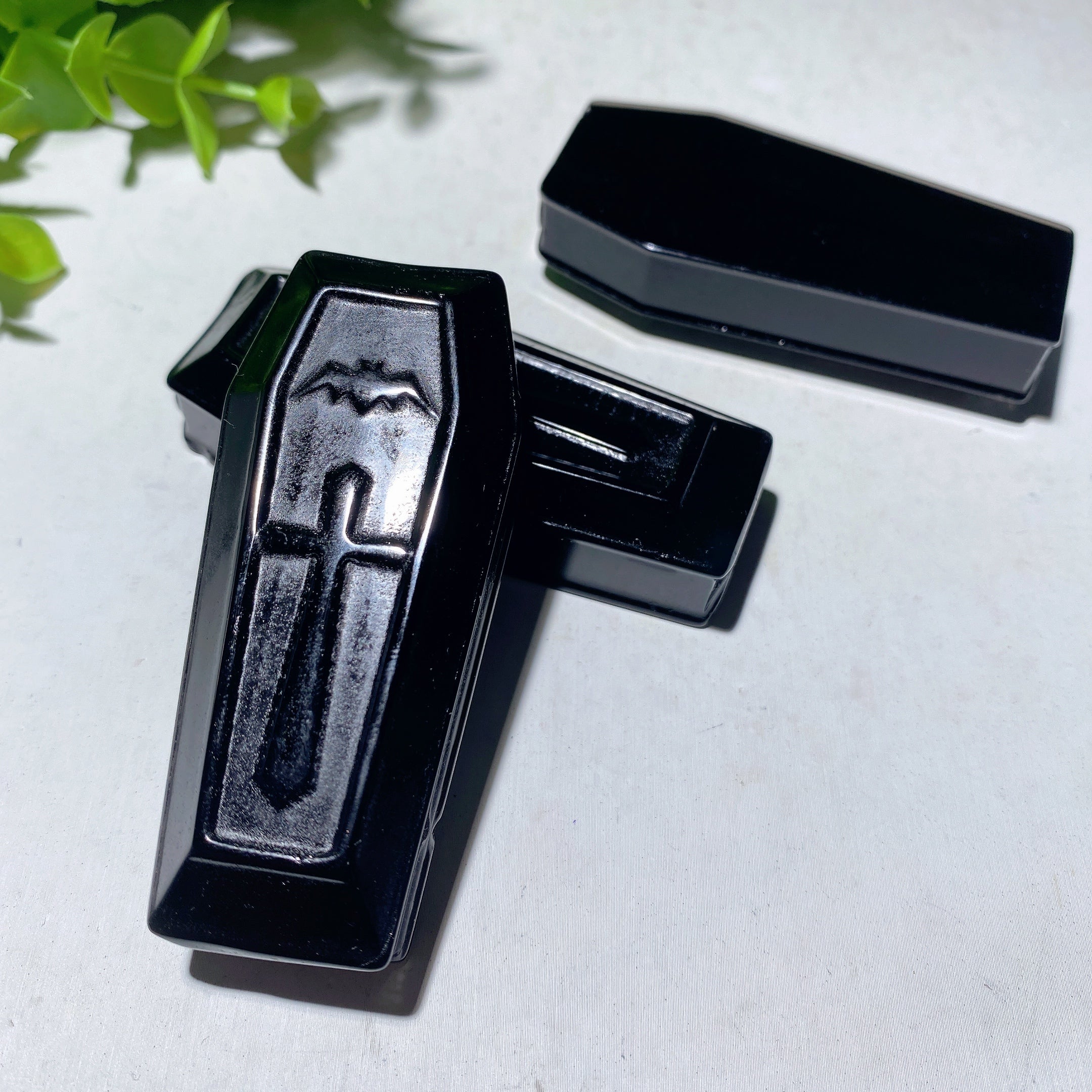 2.7in Black Obsidian Coffin Crystal Carving for Healing