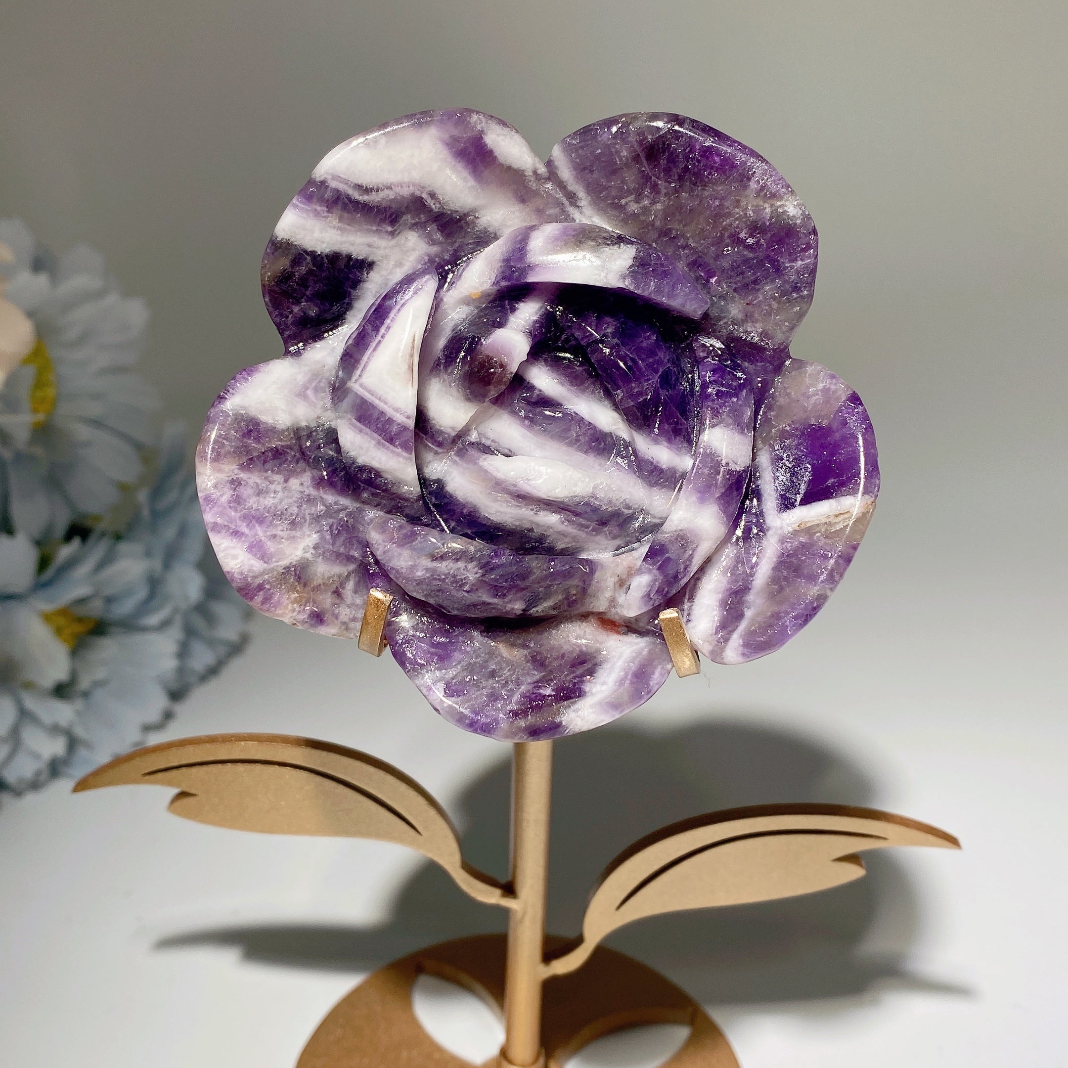 2.8" Amethyst & Rose Quartz Crystal Flower with Stand
