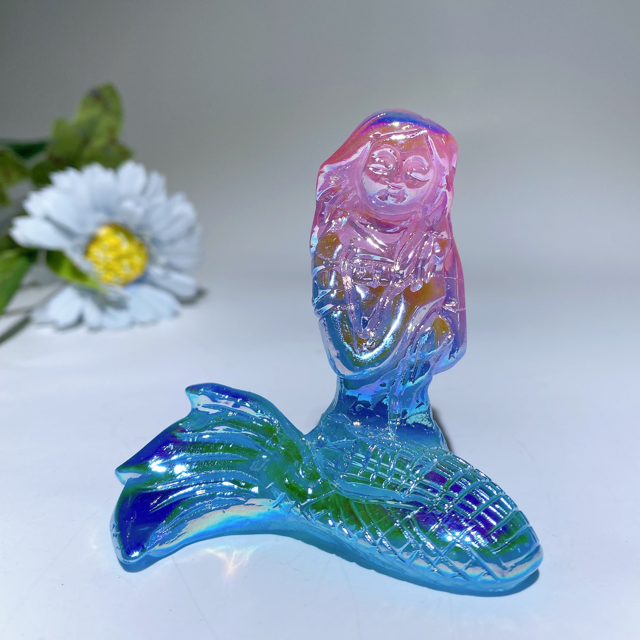 2.8 inch Angel Aura Crystal Mermaid Figurine for Healing