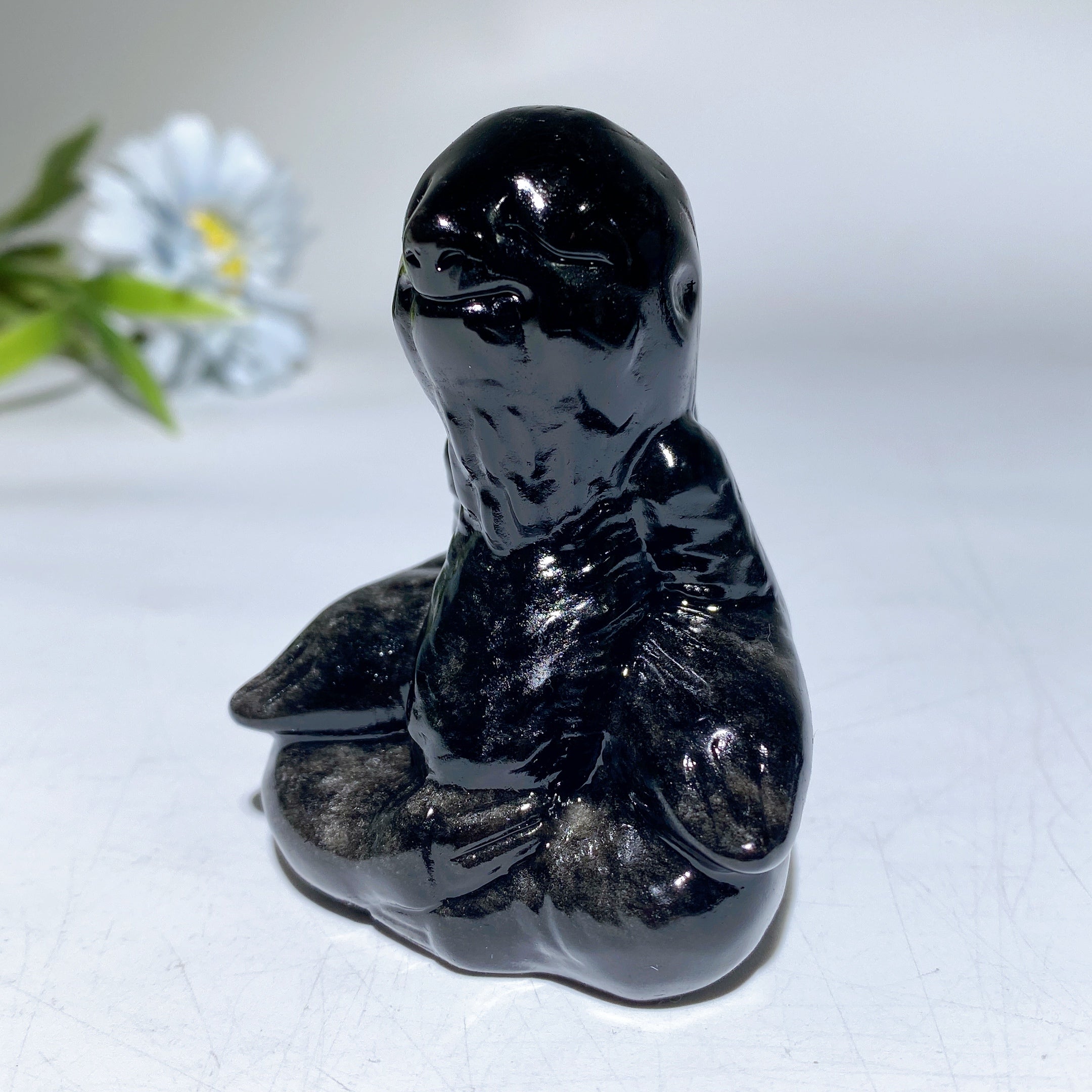 2.8-inch Black Obsidian Sloth Crystal Animal Carving