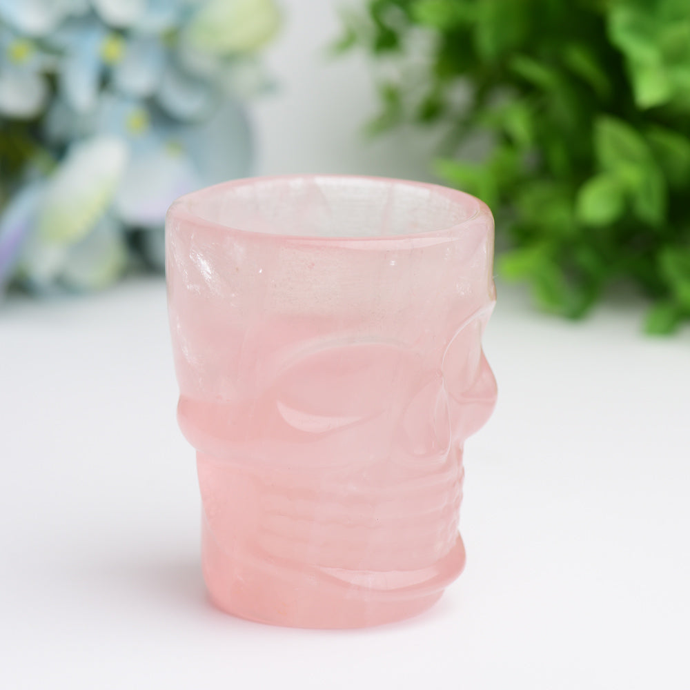 2.8 inch Rose Quartz Crystal Skull Cup for Healing Rituals