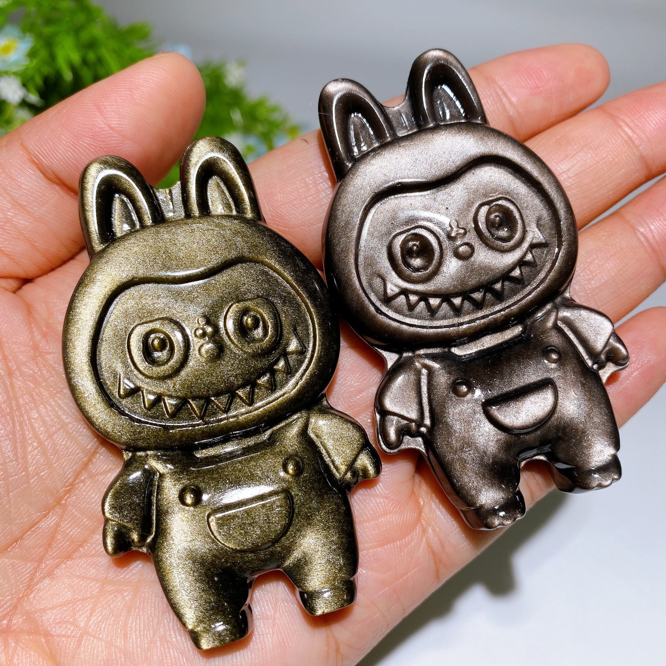 2.9"-3.1" Silver and Golden Obsidian Crystal Figurines