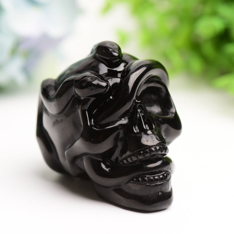 2.9" Black Obsidian Crystal Skull with Snake Decor
