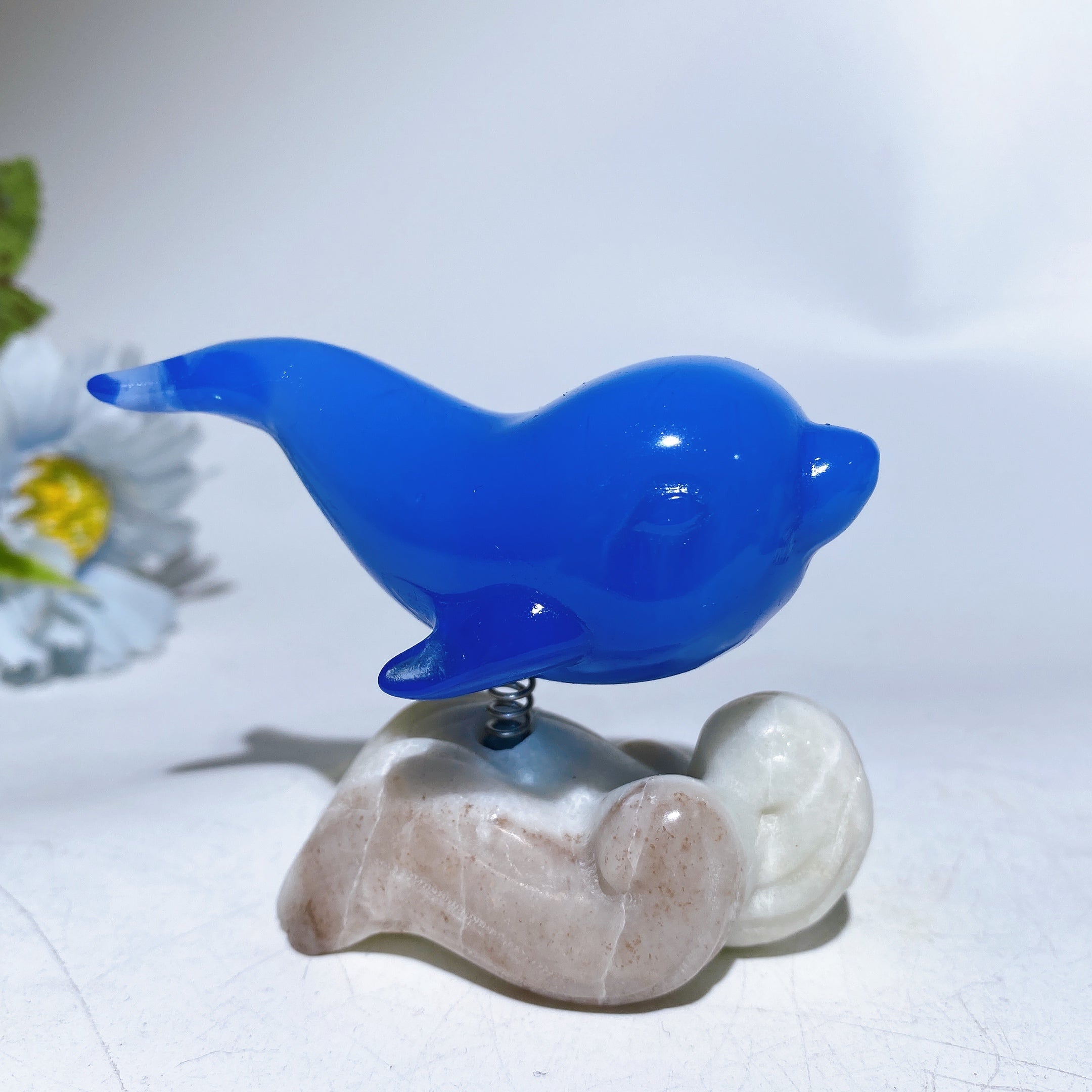 2.9 inch Crystal Dolphin Carving on Jade Base for Healing