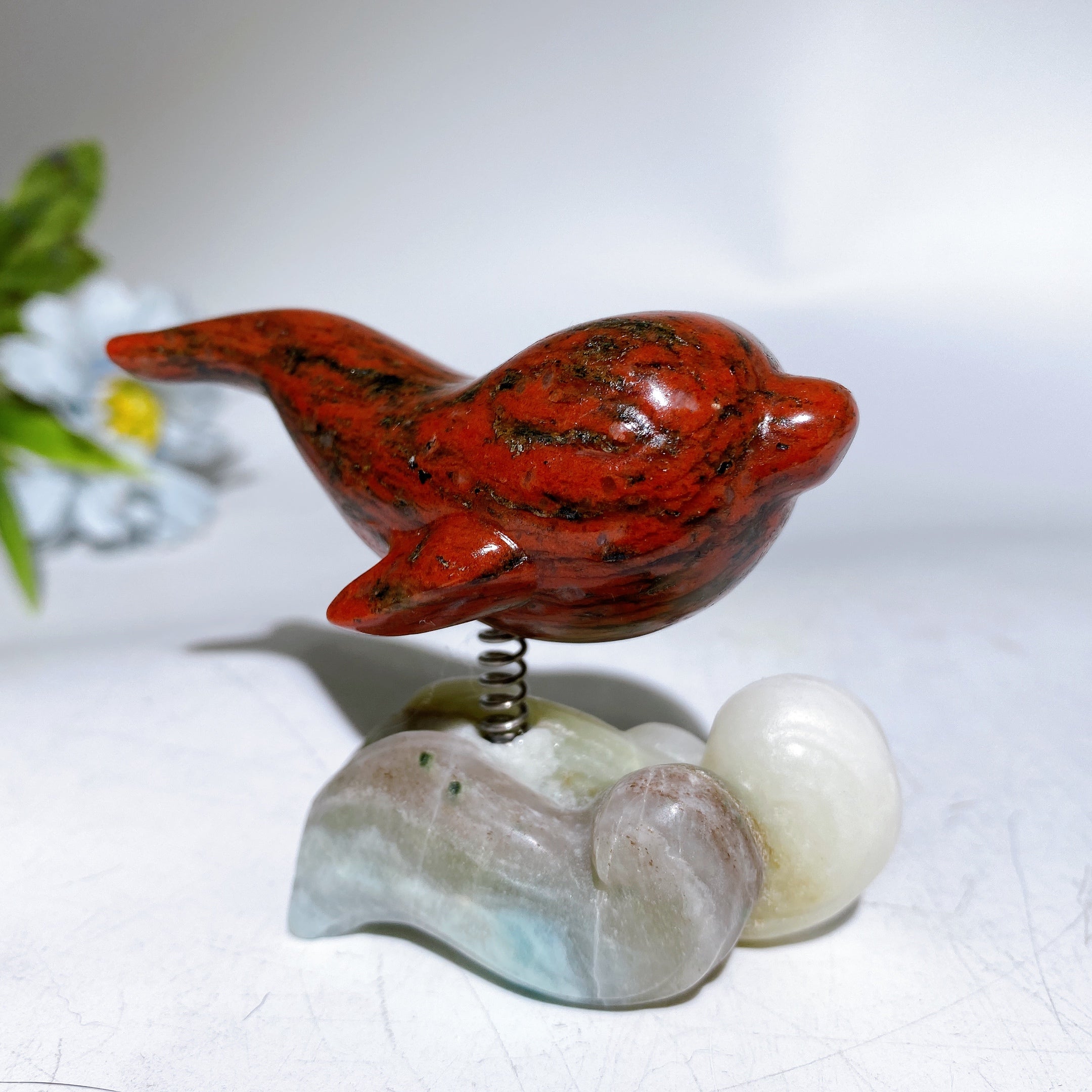 2.9 inch Crystal Dolphin Carving on Jade Base for Healing