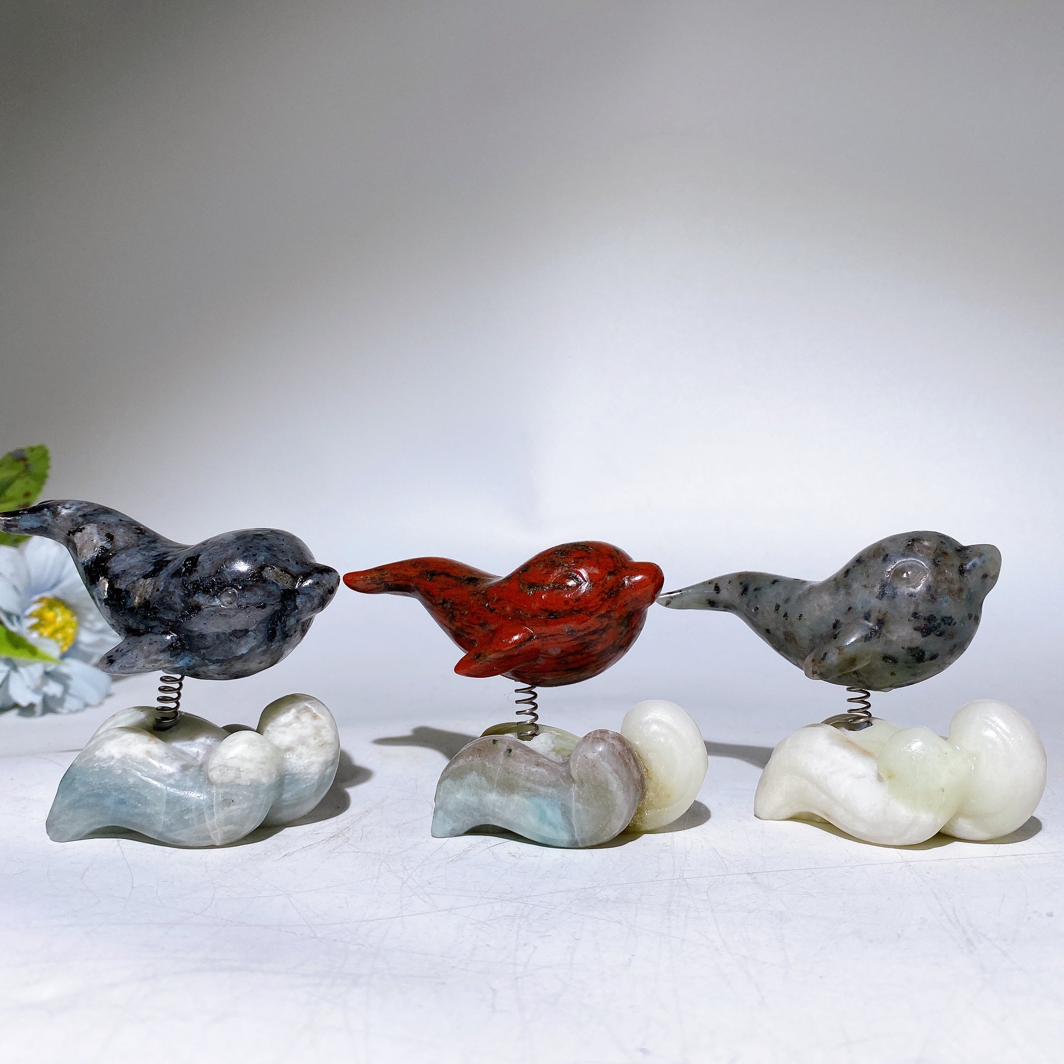 2.9 inch Crystal Dolphin Carving on Jade Base for Healing
