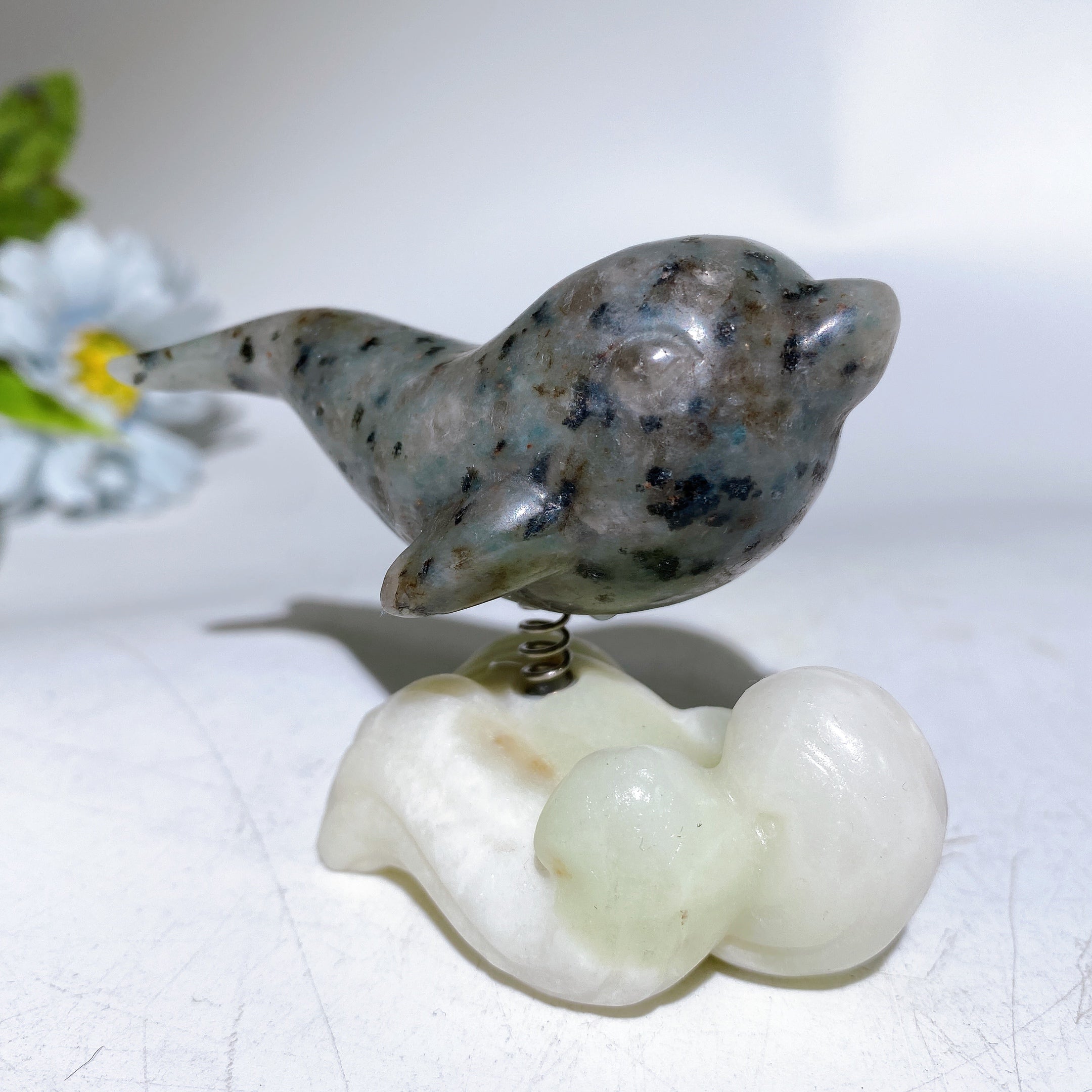 2.9 inch Crystal Dolphin Carving on Jade Base for Healing