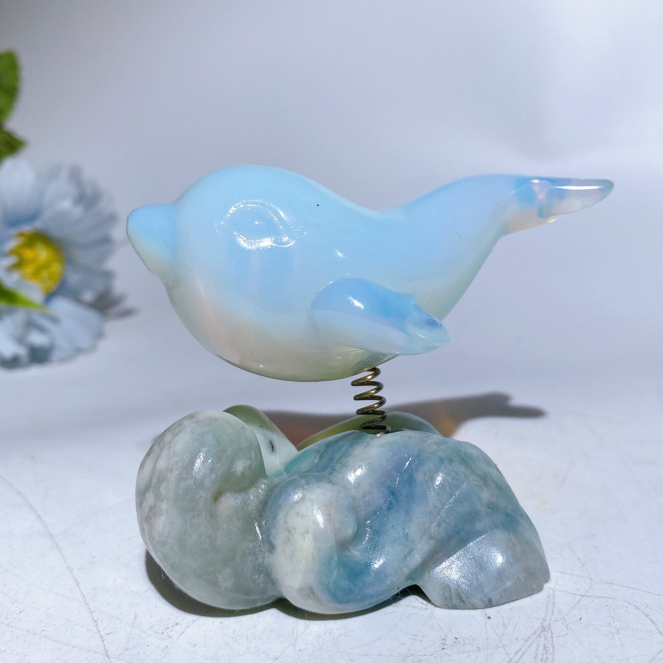 2.9 inch Crystal Dolphin Carving on Jade Base for Healing