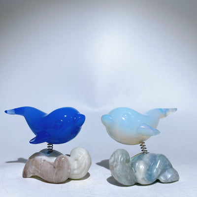 2.9 inch Crystal Dolphin Carving on Jade Base for Healing