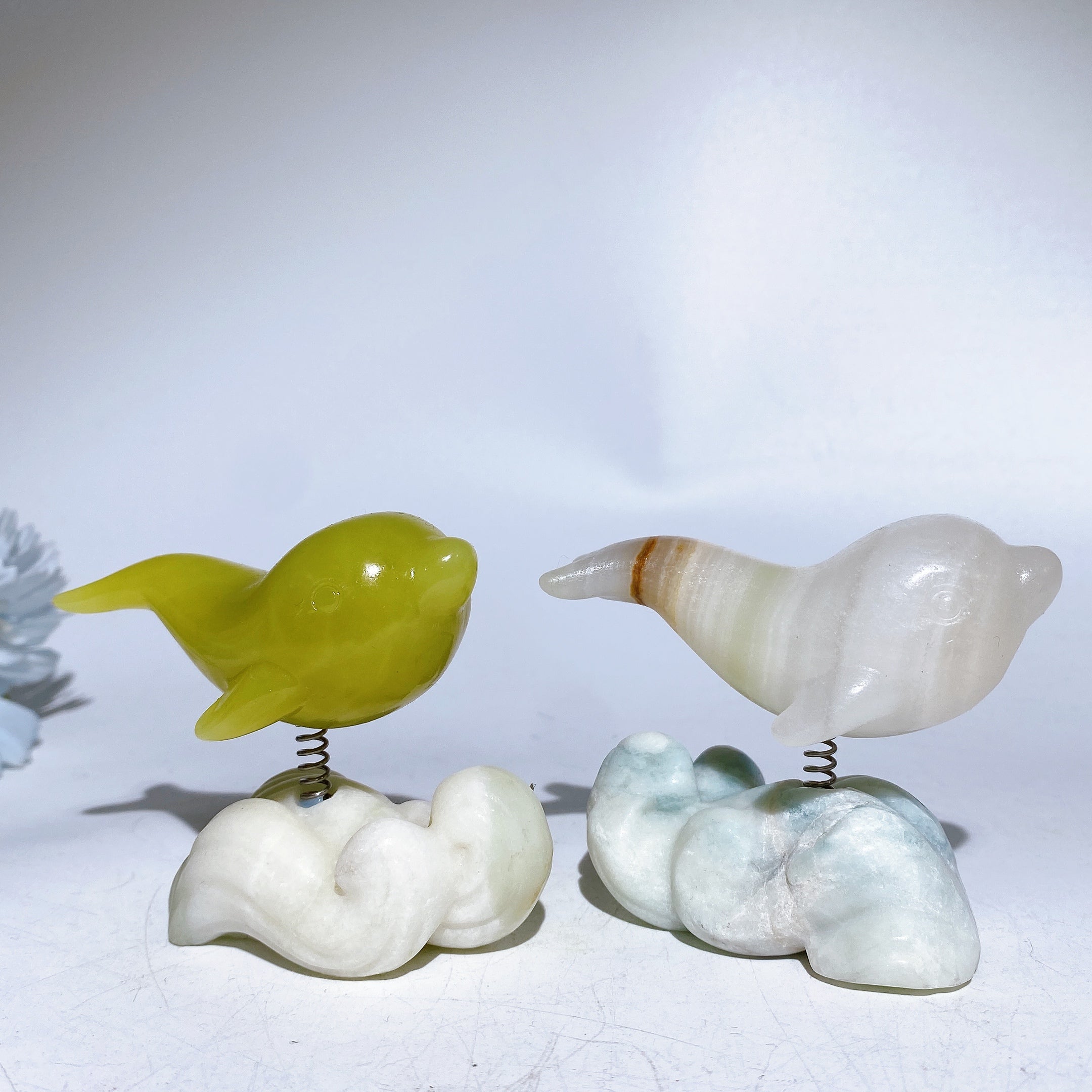 2.9 inch Crystal Dolphin Carving on Jade Base for Healing