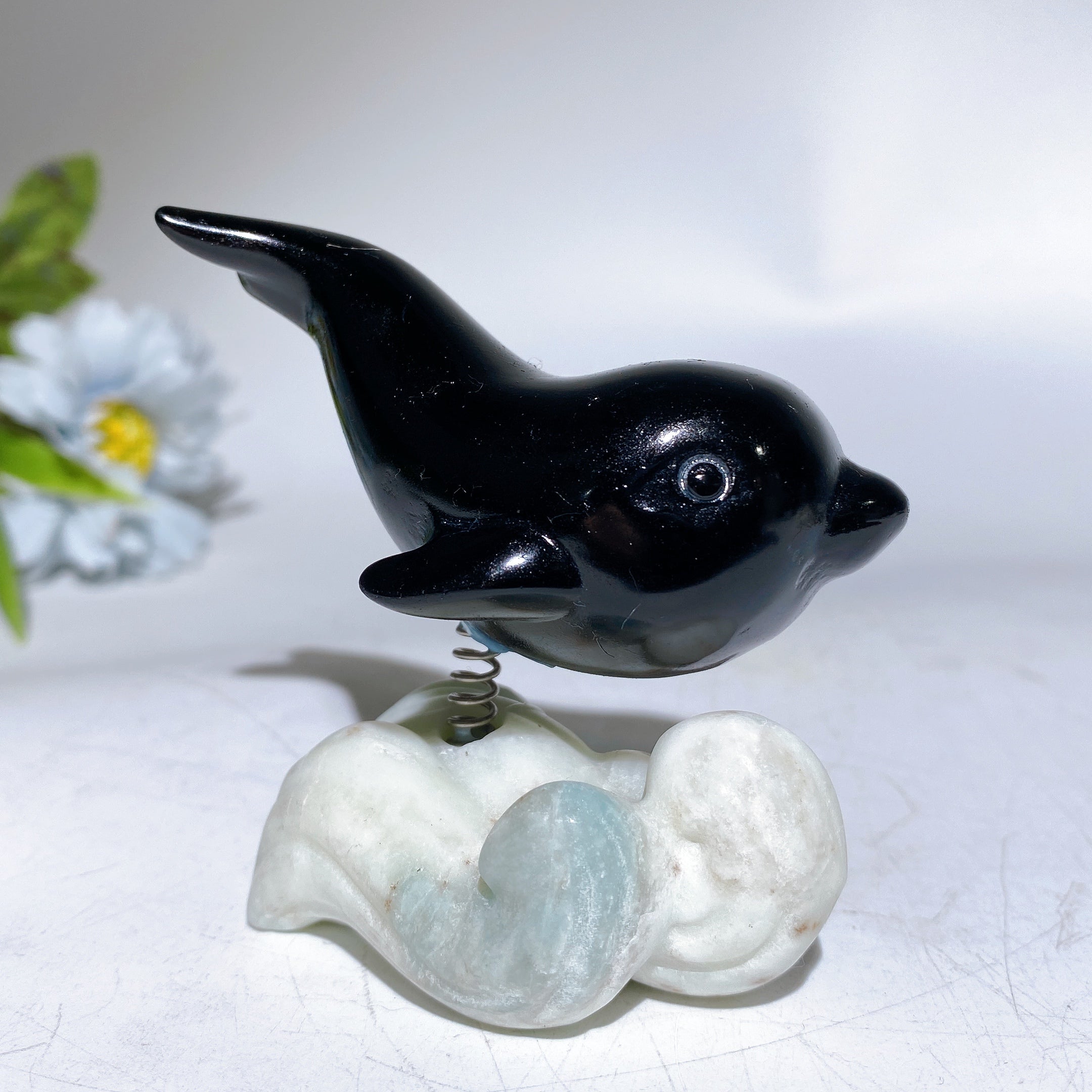2.9 inch Crystal Dolphin Carving on Jade Base for Healing