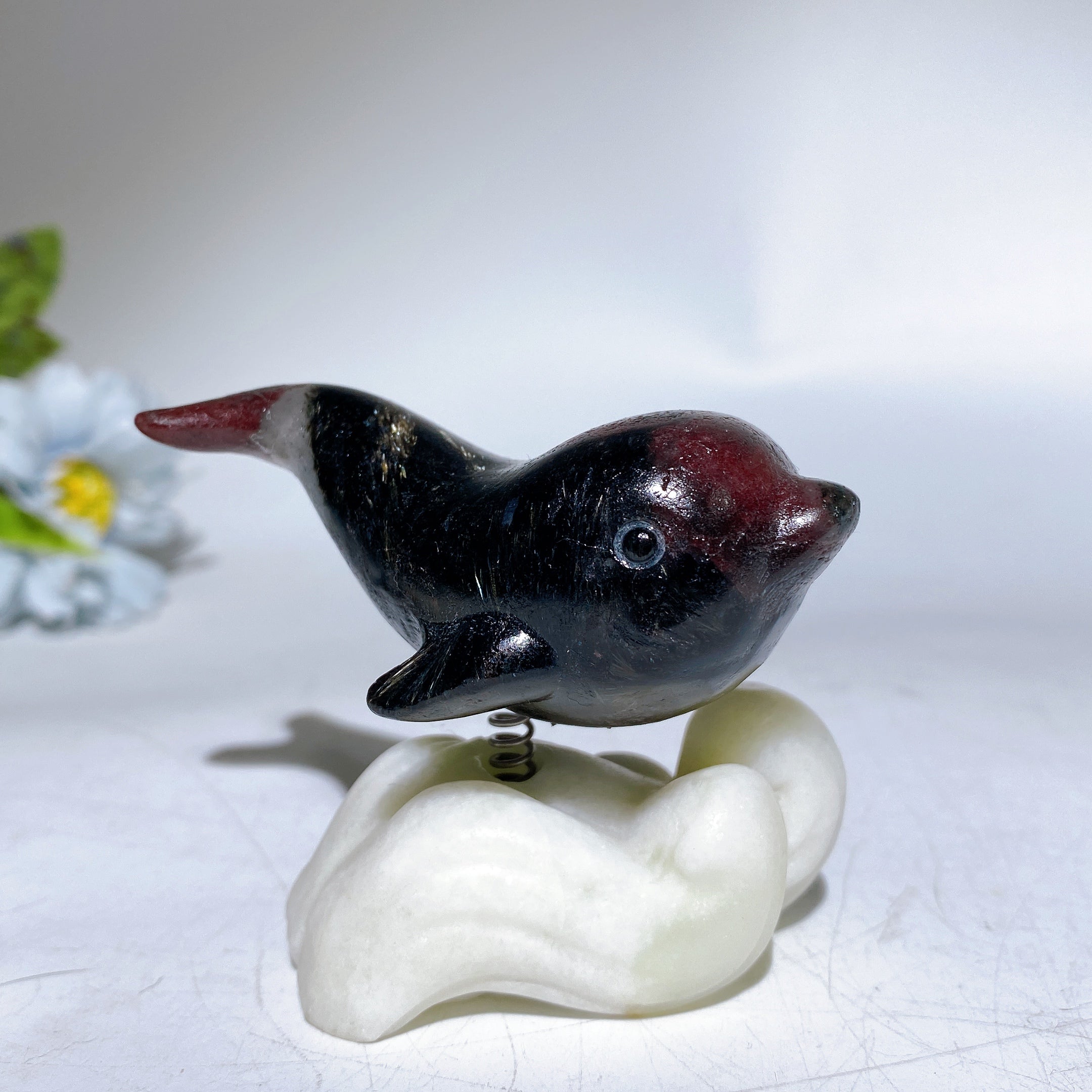 2.9 inch Crystal Dolphin Carving on Jade Base for Healing