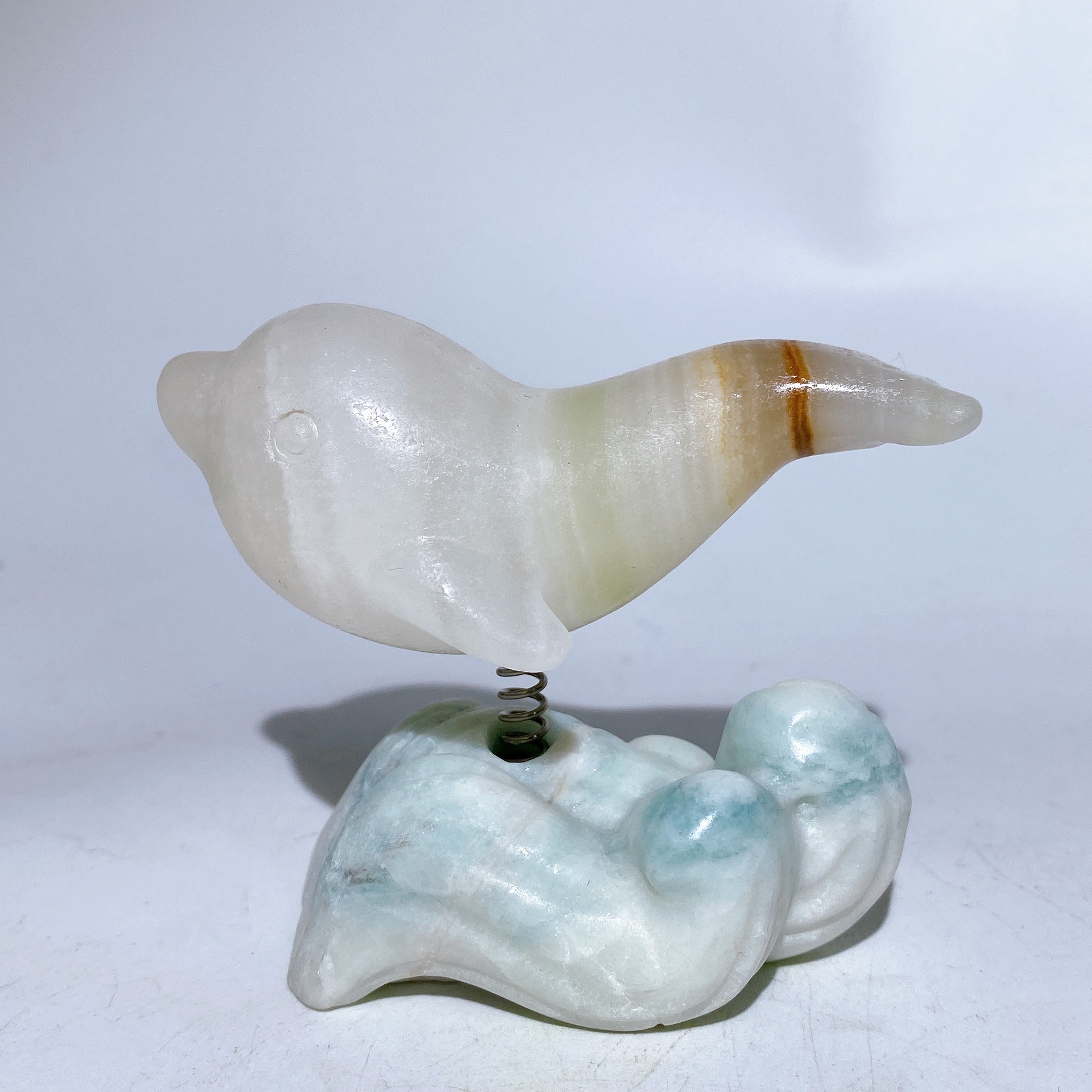 2.9 inch Crystal Dolphin Carving on Jade Base for Healing